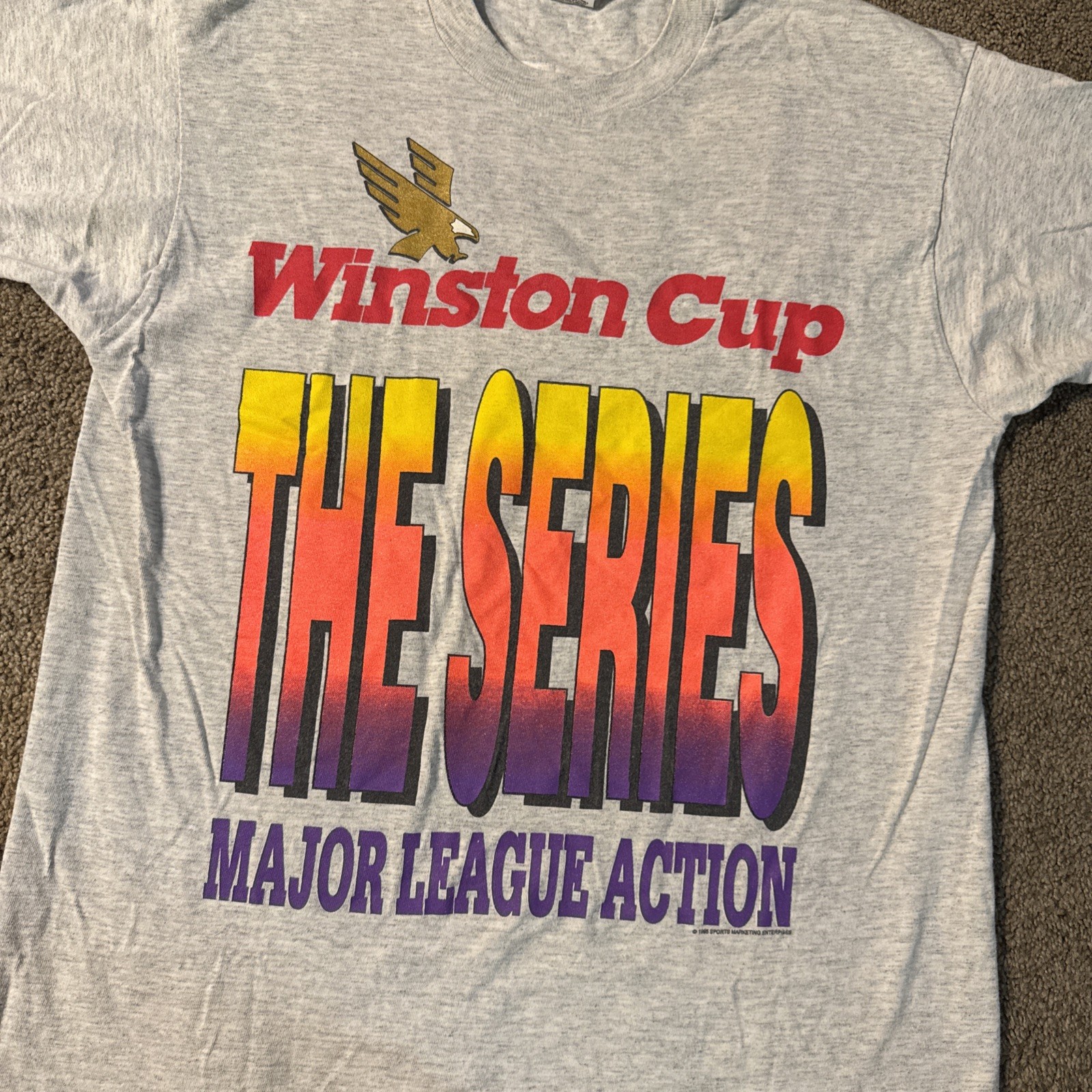 Winston Cup The Series Major League Action Men Gray Graphic Print Crew T-Shirt L