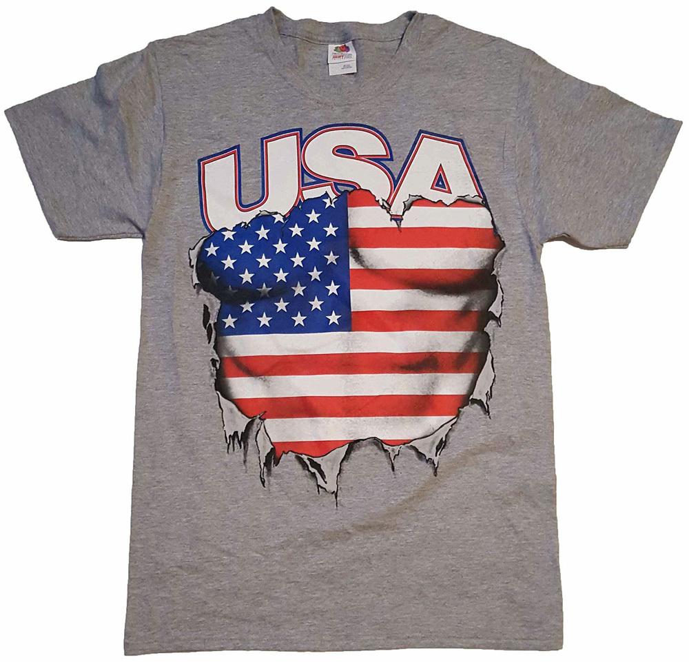 USA Spirit of America Flag Muscle Rip Chest Men&rsquo;s T-Shirt Gray Grey XL 46/48 NEW