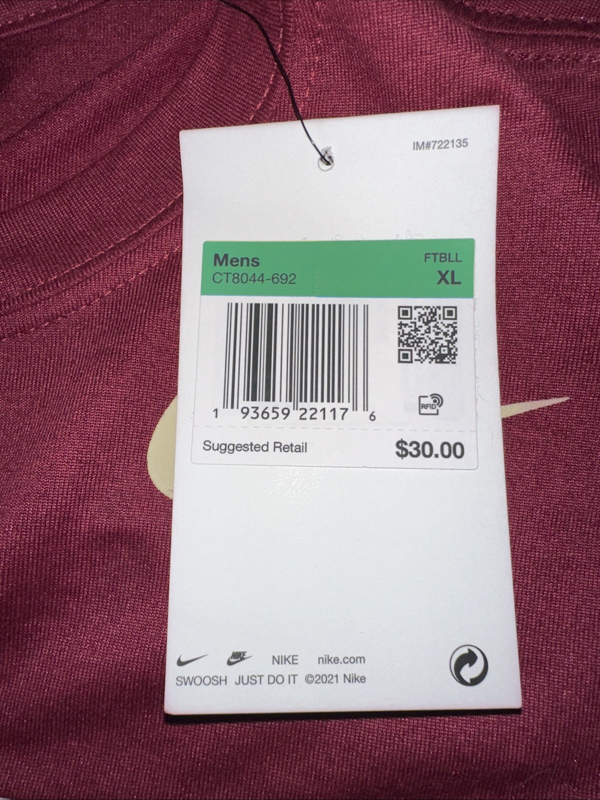 NWT Nike x FSU Florida State Seminoles Men’s XL Dri-Fit Garnet T-shirt
