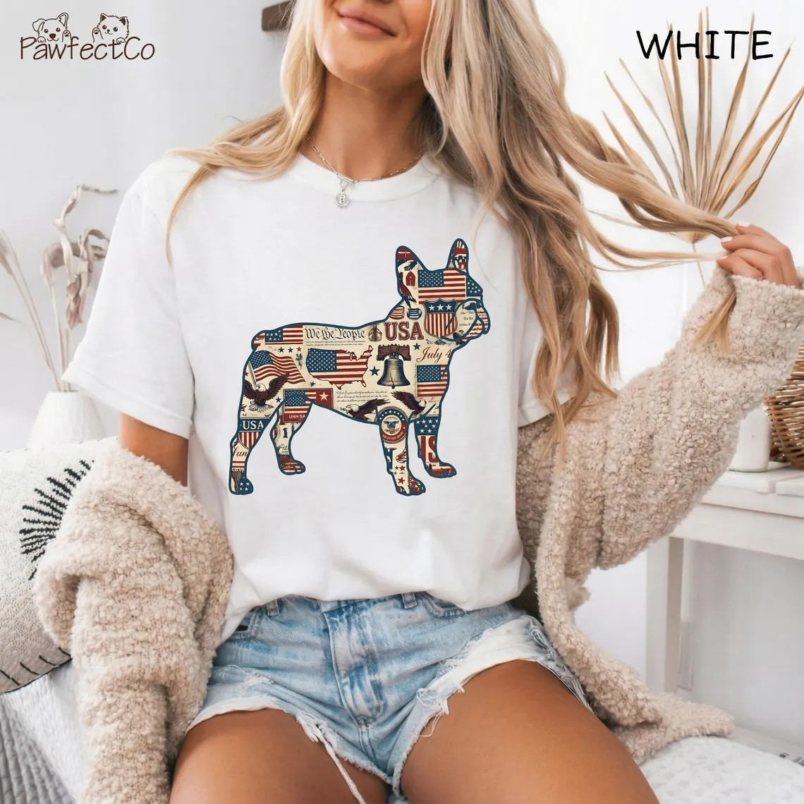 French Bulldog T-Shirt USA Flag Dog Patriotic 4th of July Gift Tee