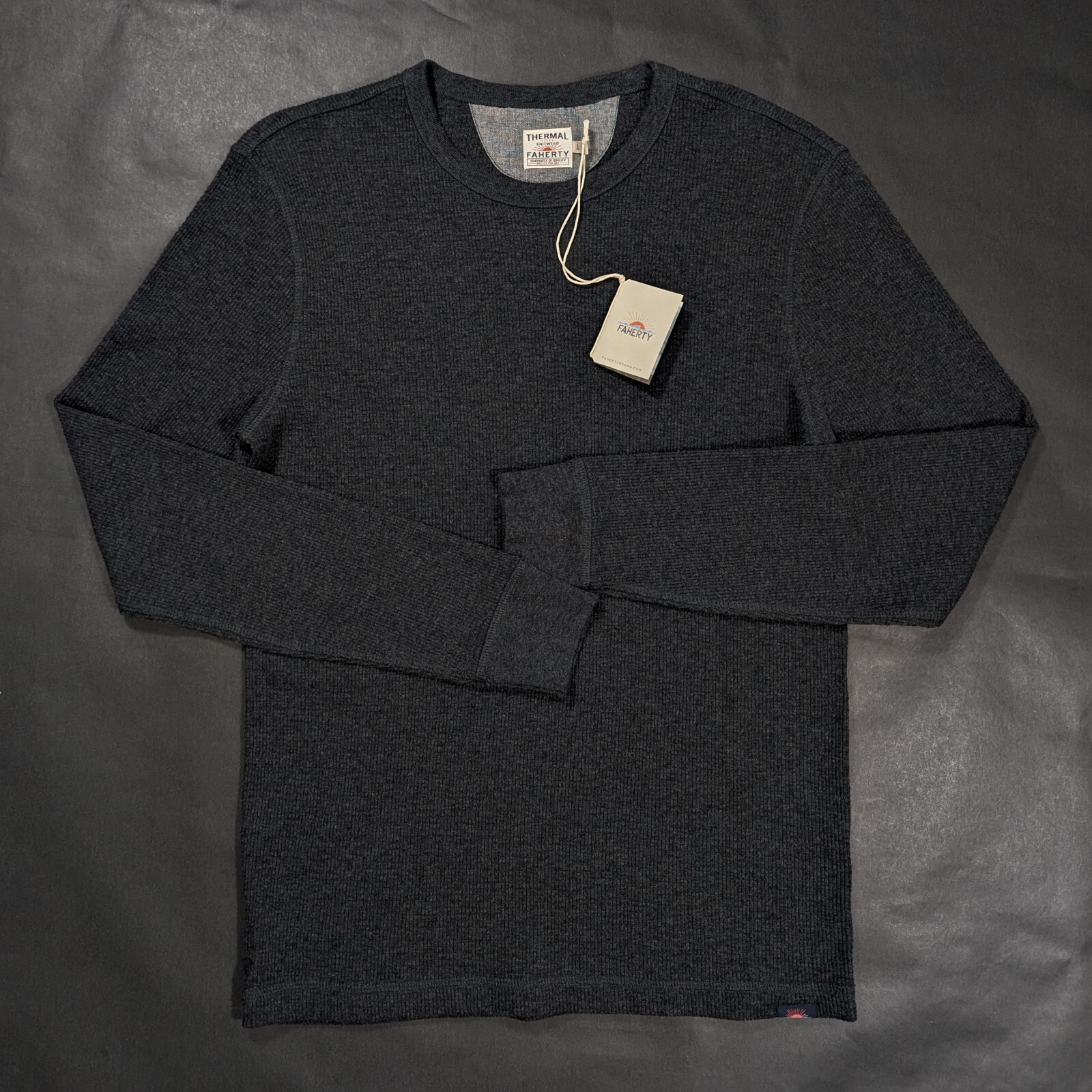 Faherty Thermal Surplus Crew Neck Waffle Knit Shirt Men`s Size S Organic