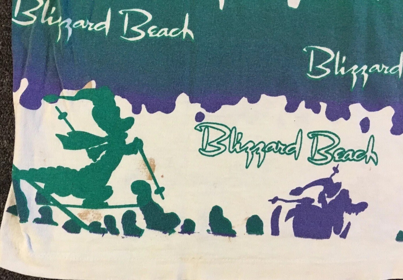 Vtg 90s Disney Blizzard Beach Faded Distress AOP Shirt L Surf Vaporwave Grunge
