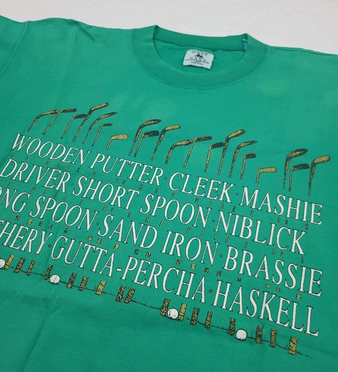 Vintage 90s Galt Sand Golf Club Names Print T Shirt Sport Thick Heavy USA FLAW*