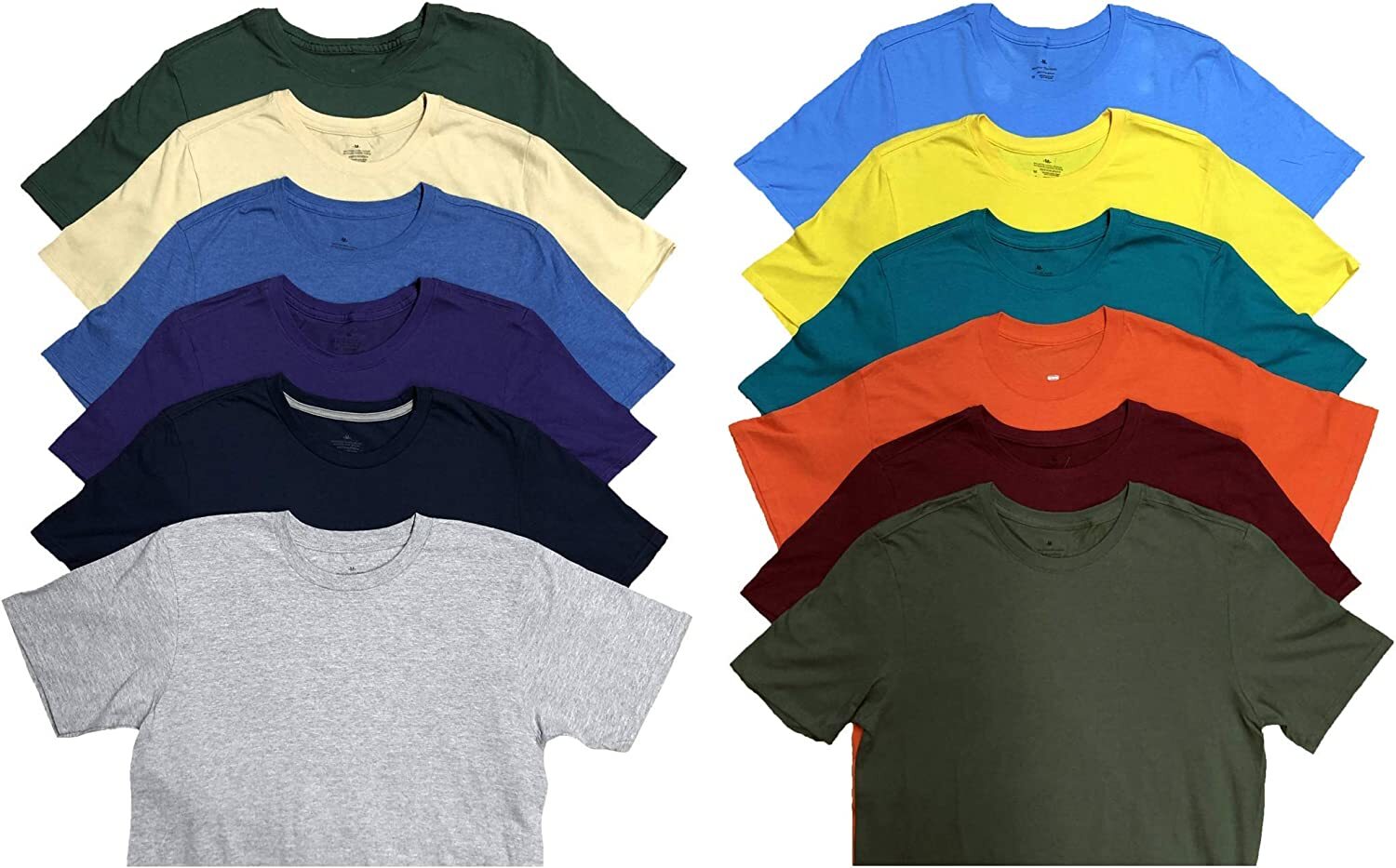 SOCKS&rsquo;NBULK 12 Pack Mens Cotton Crew Neck Short Sleeve T-Shirts Mix Colors Bulk