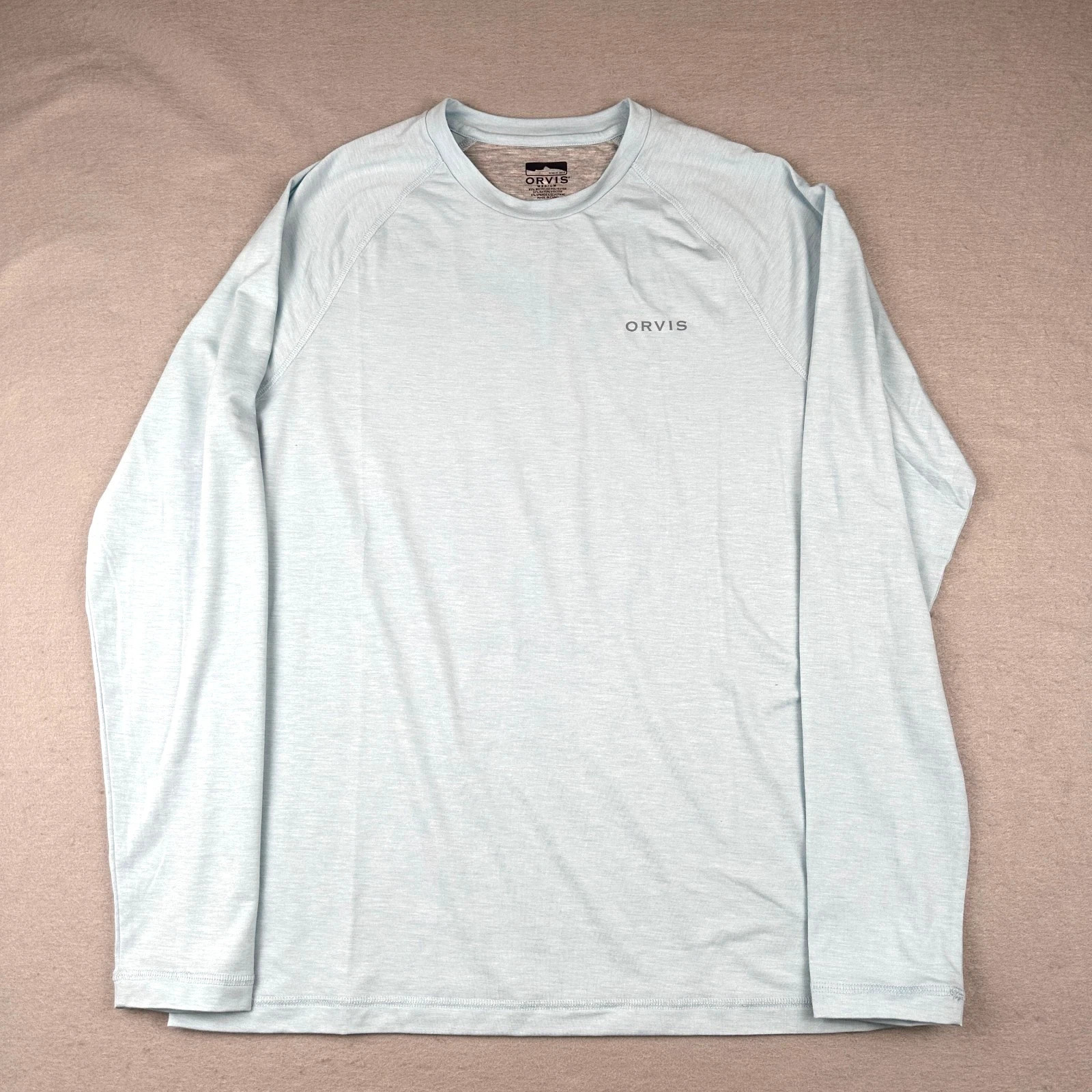 Orvis Shirt Mens Medium Blue DriCast Long Sleeve Crew Fly Fishing Rayon UPF50