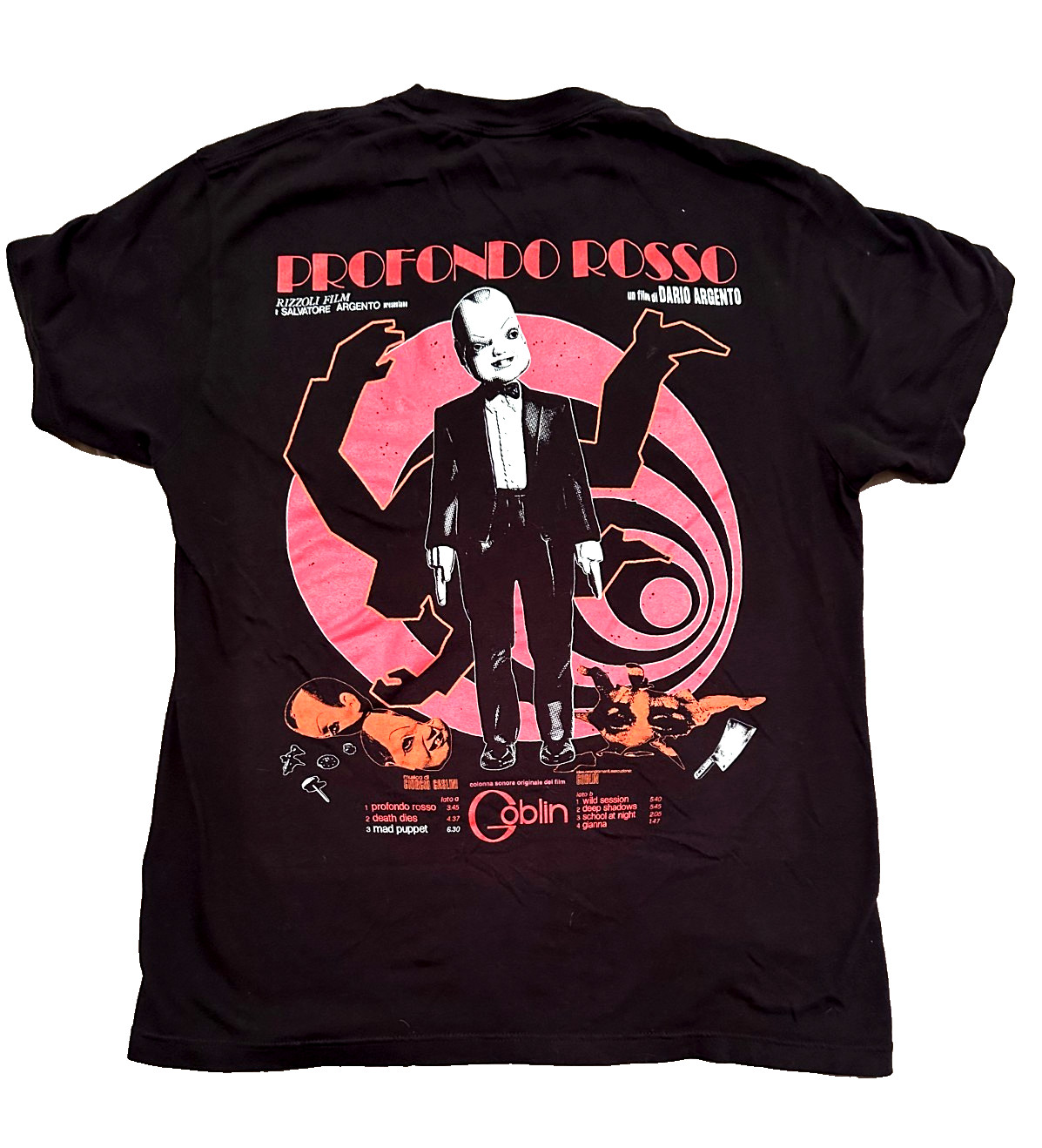 Deep Red (1975) Movie Graphic M Black T-Shirt Horror Argento Profundo Goblin
