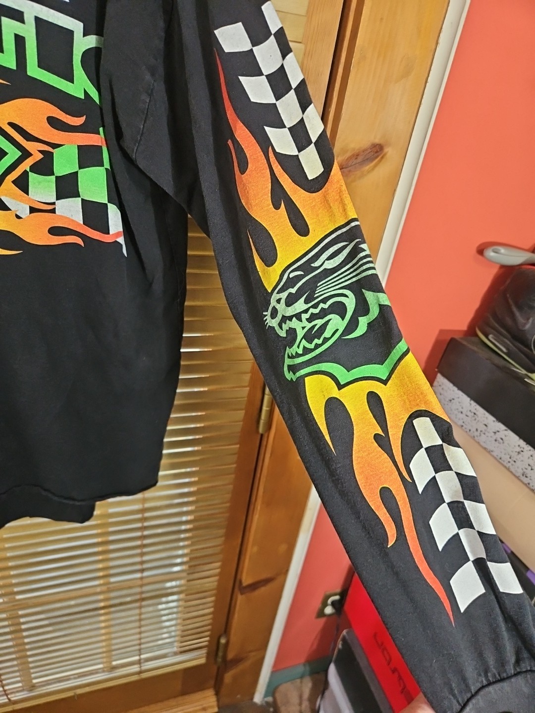 Vintage Arctic Cat Long Sleeve Fire Flames Snowmobile Racing Jersey Tee Harley