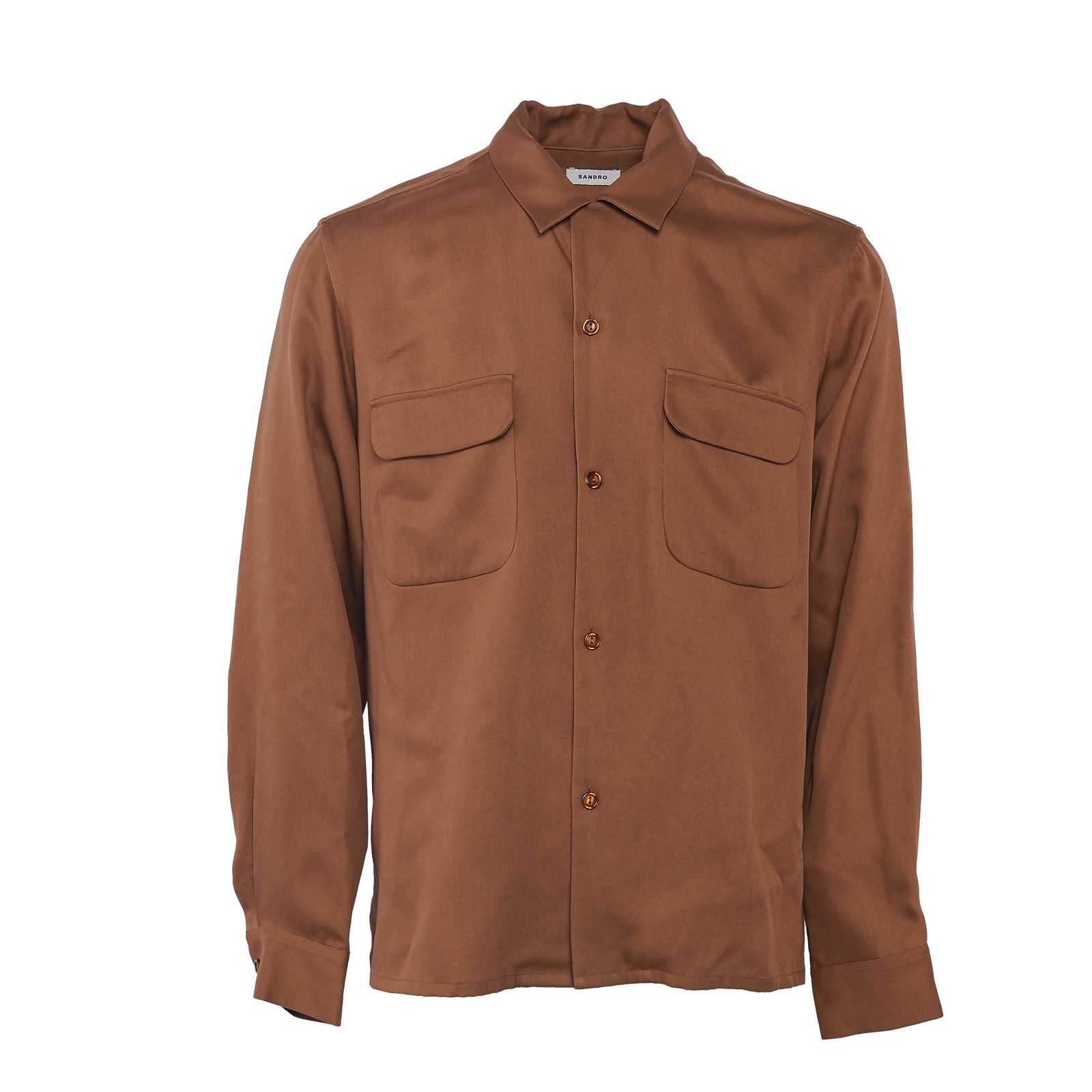 Sandro Paris shirt brown size L men&rsquo;s long sleeve shirt lyocell viscose shpcm00558