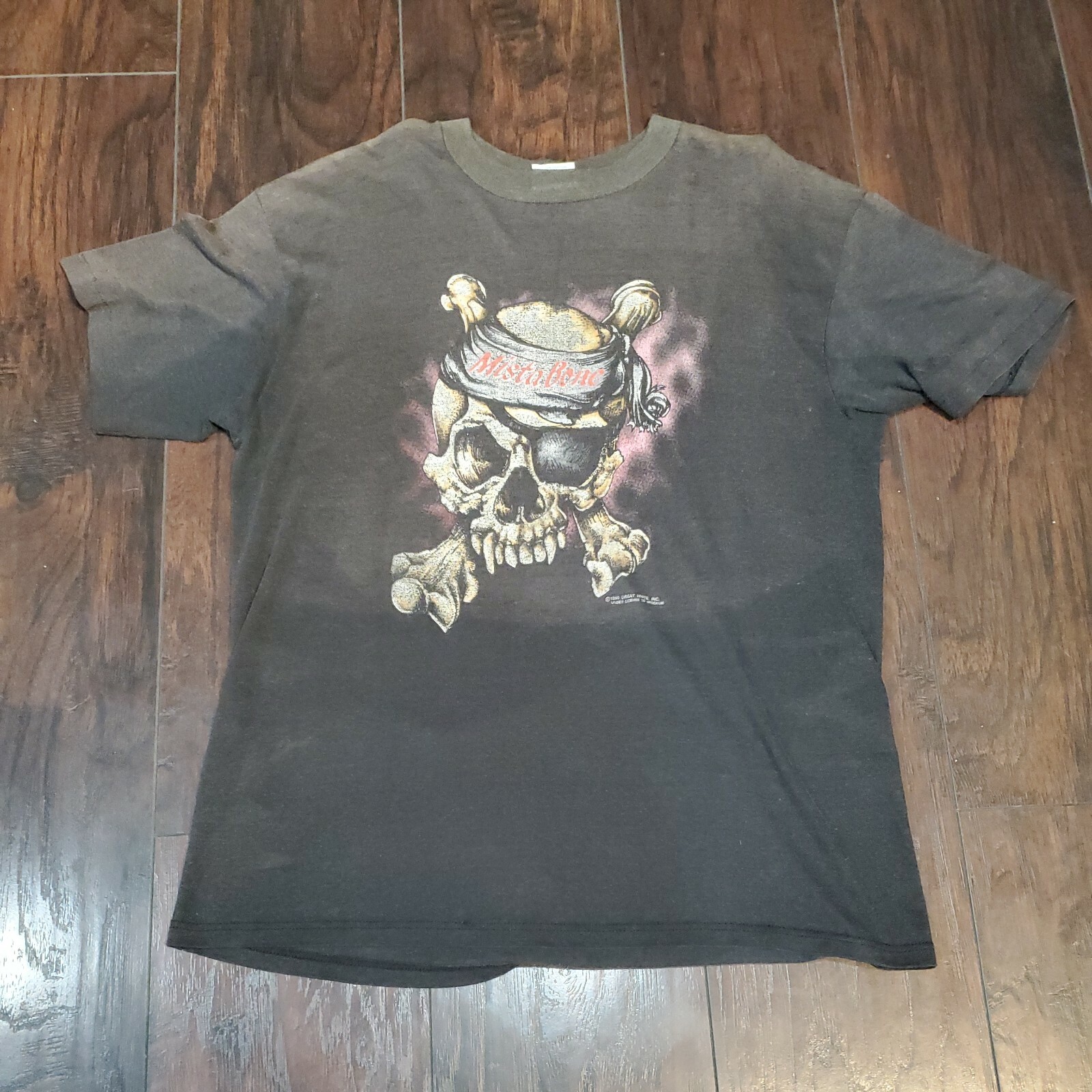 Vtg 1989 Great White Mista Bone Highway Hunter Tour TShirt Brockum XL Faded