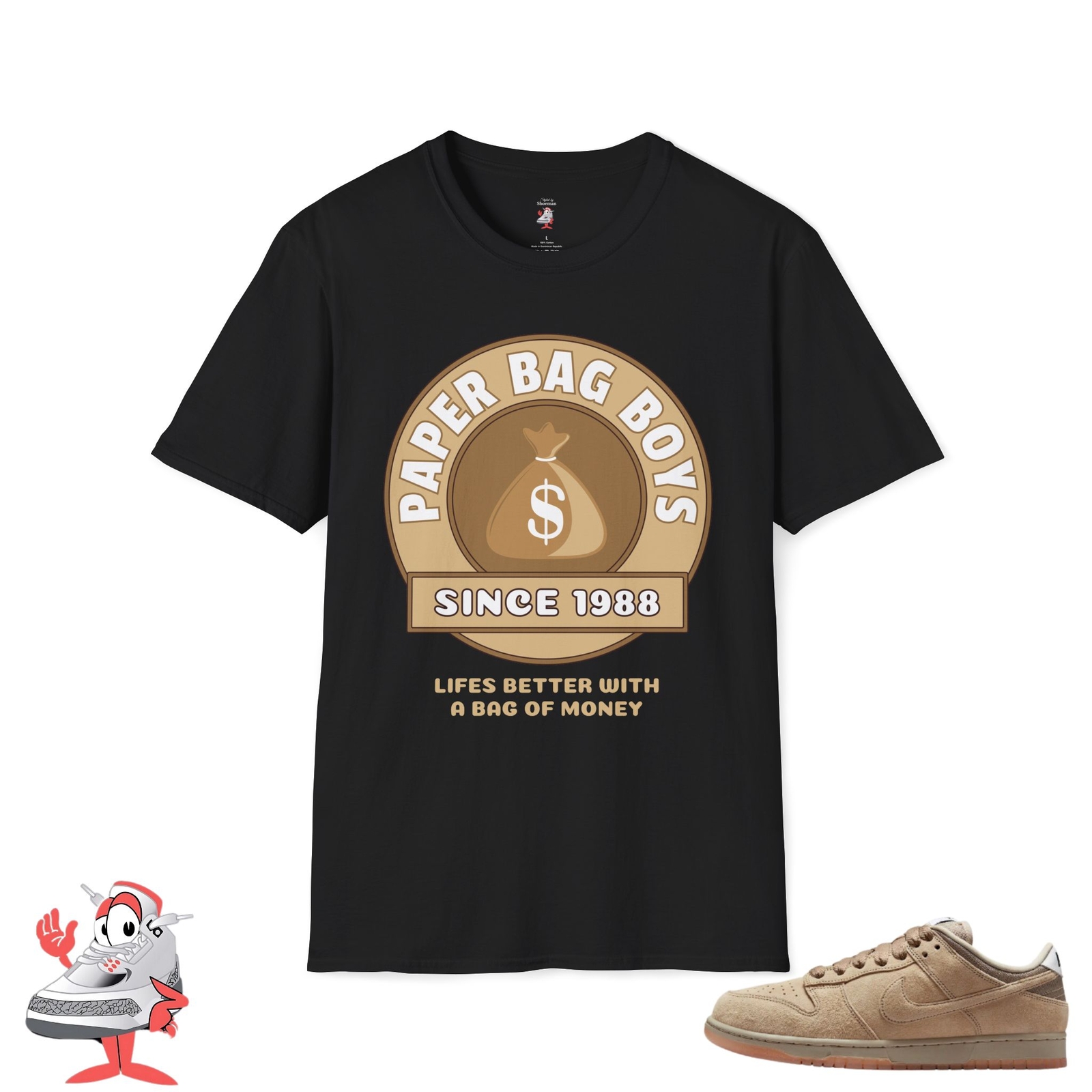 Paper Bag Boys T-Shirt Match for Nike SB Dunk Low Parachute Beige Money Hustler