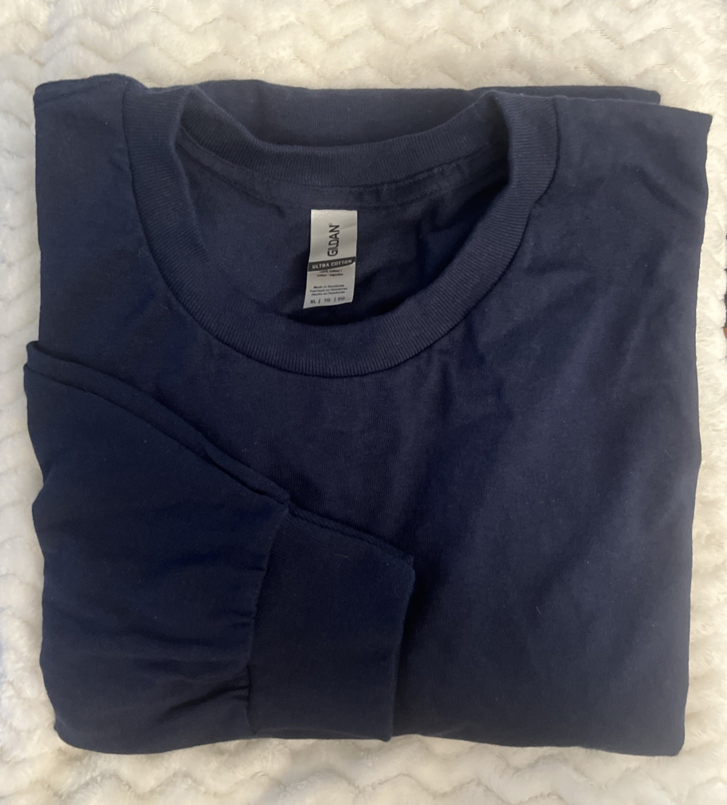 Gildan Men&rsquo;s Ultra Preshrunk Cotton Crew Neck T-Shirt XL Navy Long Sleeves