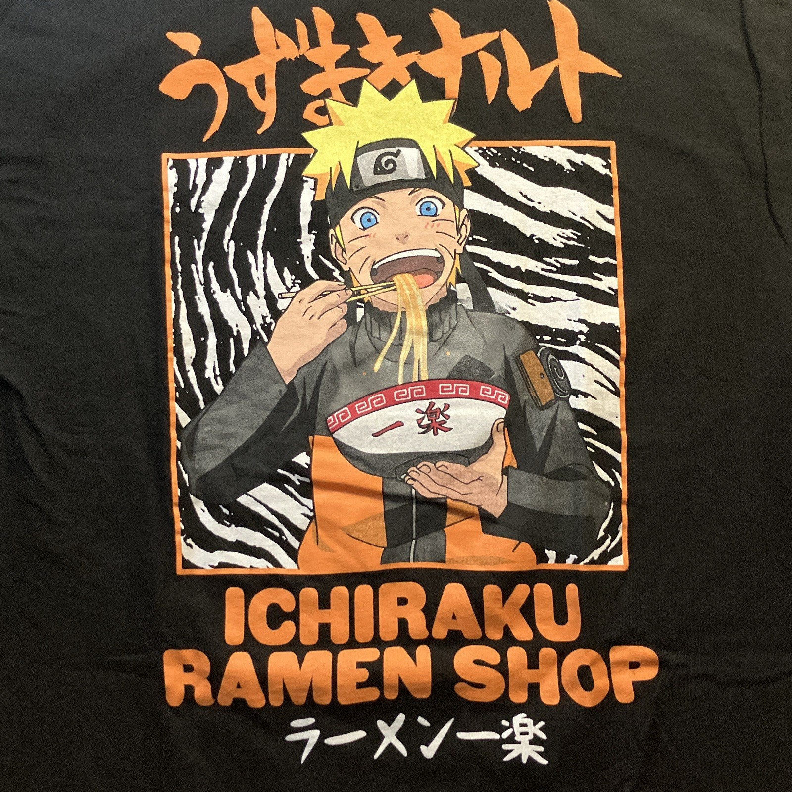 Naruto Men’s Black Graphic Print Crew Neck Short Sleeve Ichiraku Ramen T-Shirt L
