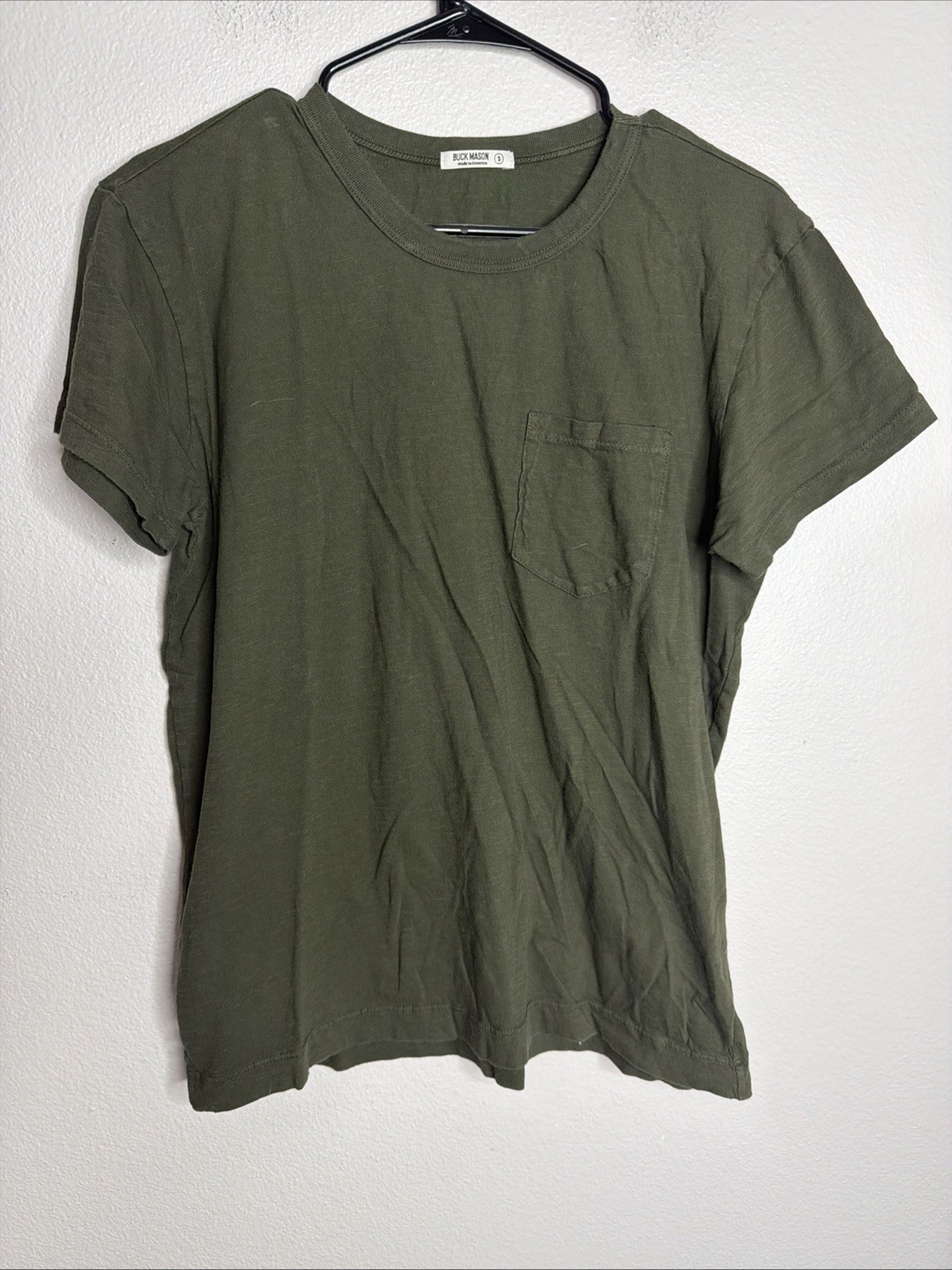 Buck Mason T-Shirt Men&rsquo;s Small Green Wash Toughknit Pocket Crew Tee USA Made EUC
