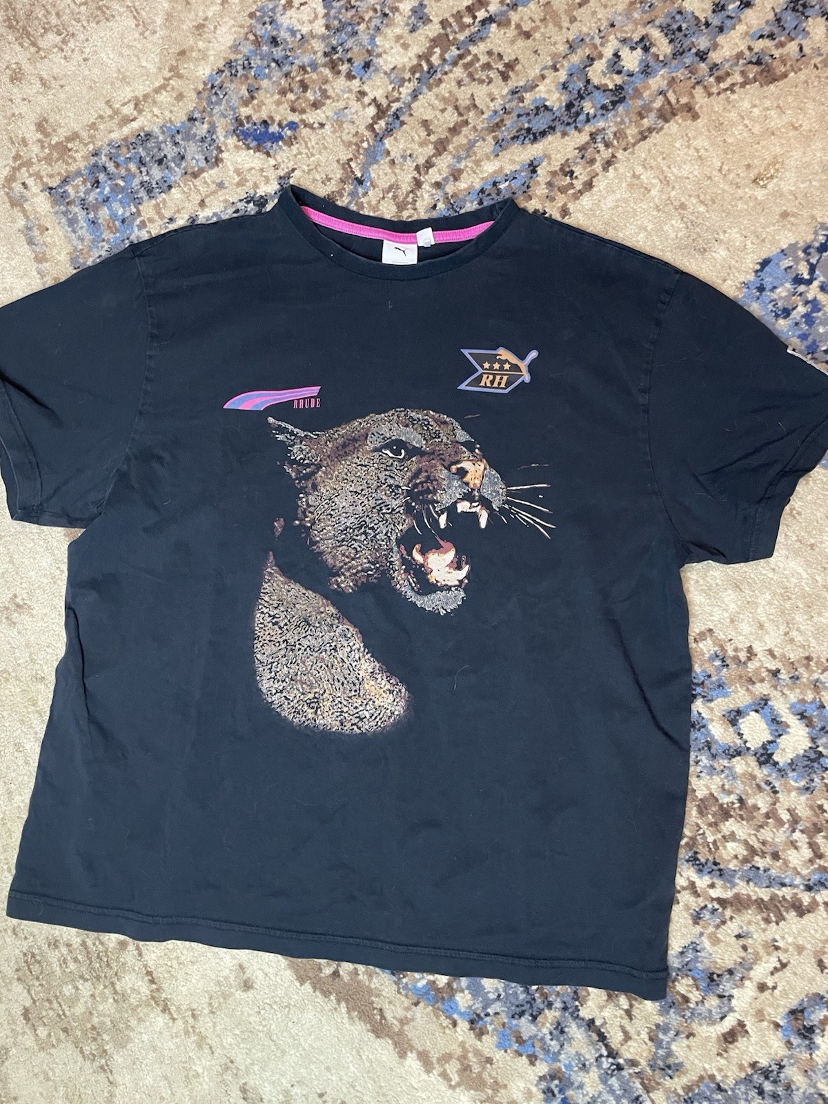 Puma X Rhude Graphic T Shirt Large Black Cheeta￼