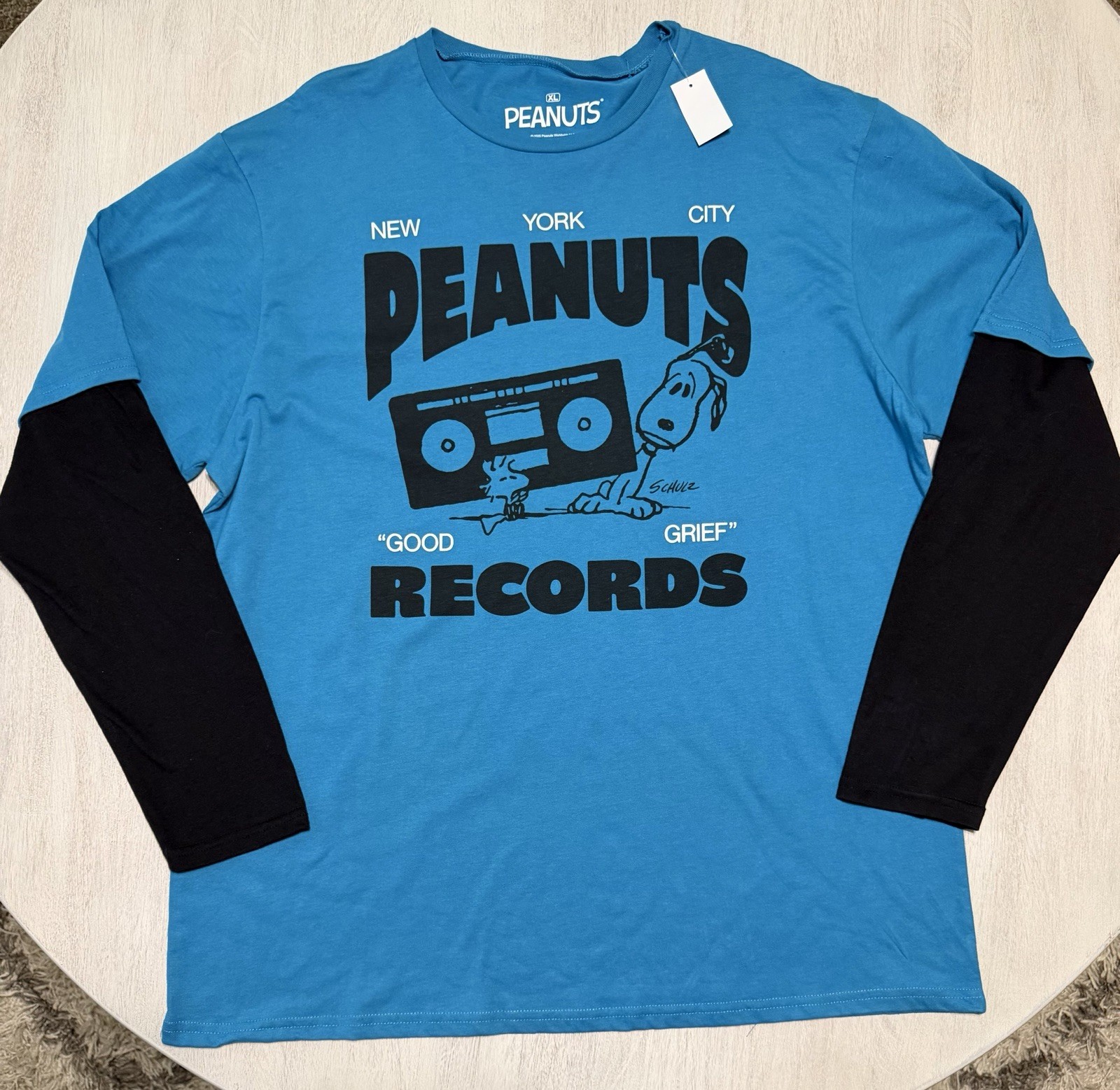 Peanuts® Snoopy Records Shirt Men X-Large Blue Charlie Brown Music Long Sleeve
