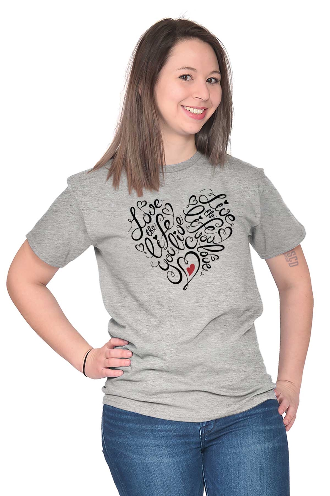 Love The Life You Live Inspiration Positive Womens Crewneck T Shirt Tees Tops