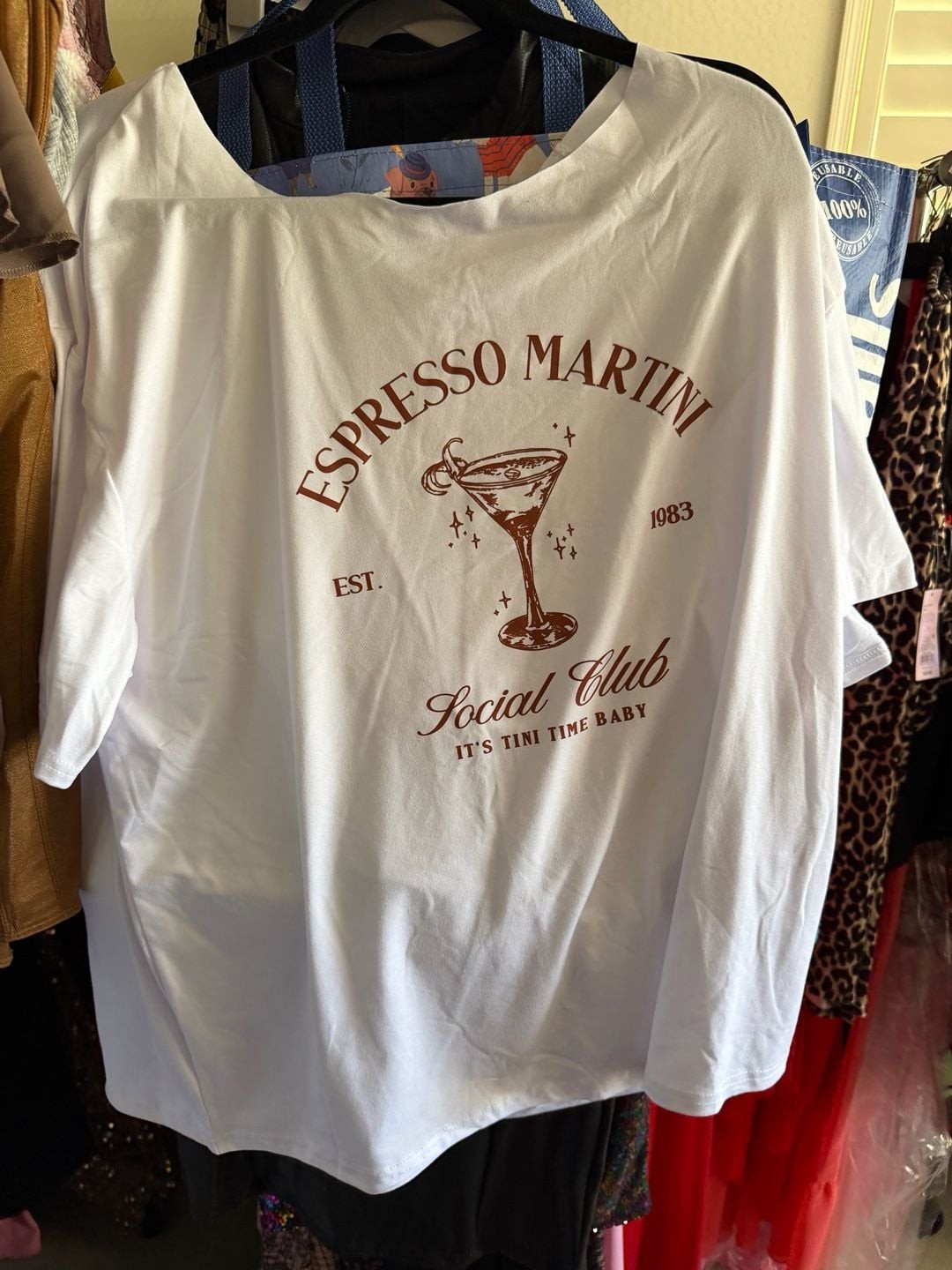 Espresso Martini Social Club &lsquo;It&rsquo;s Tini Time Baby&rsquo; White Oversized T-Shirt