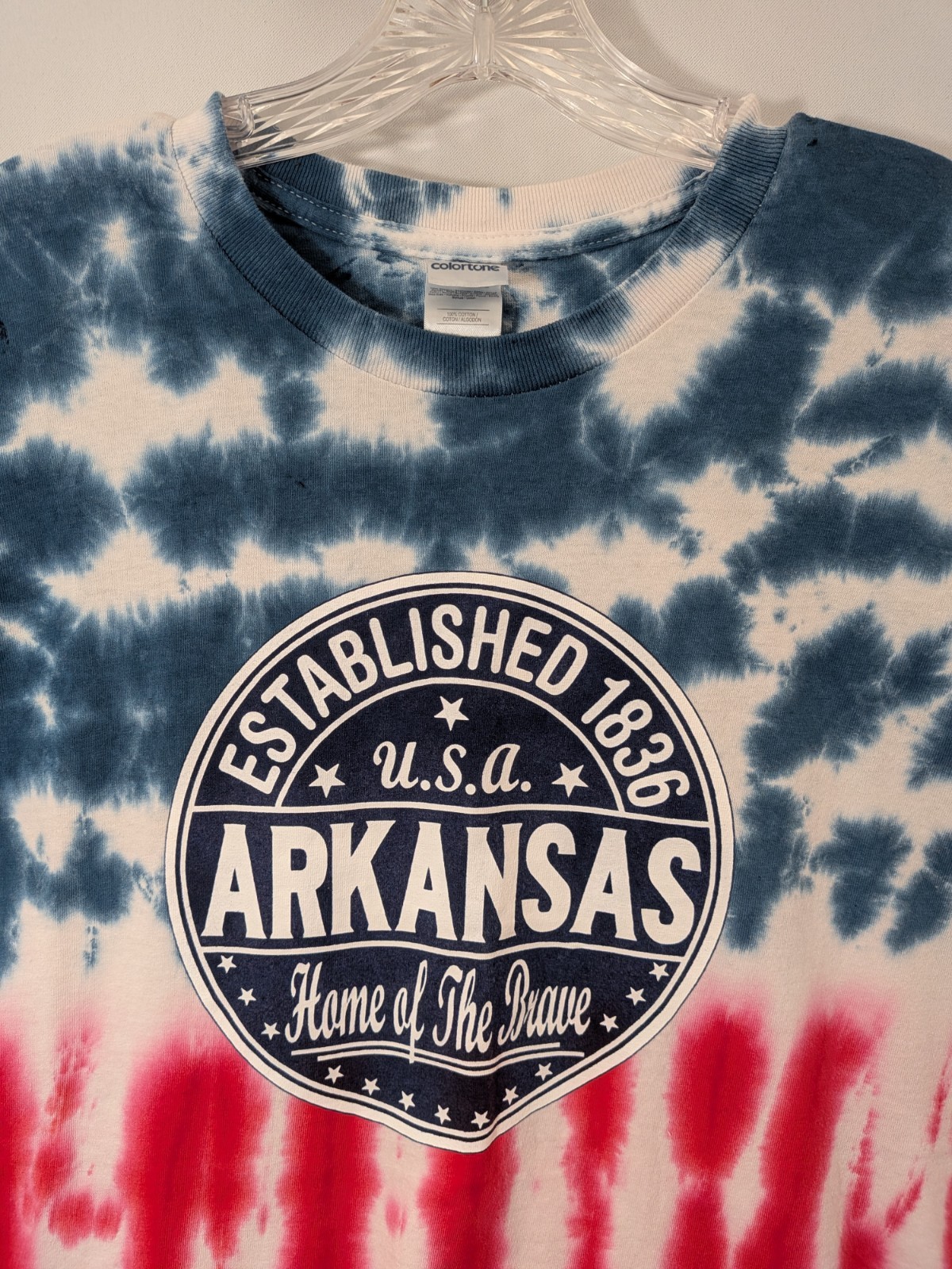 Arkansas Home Of The Brave 2XL Short Sleeve Tie Dye T-Shirt Colortone American