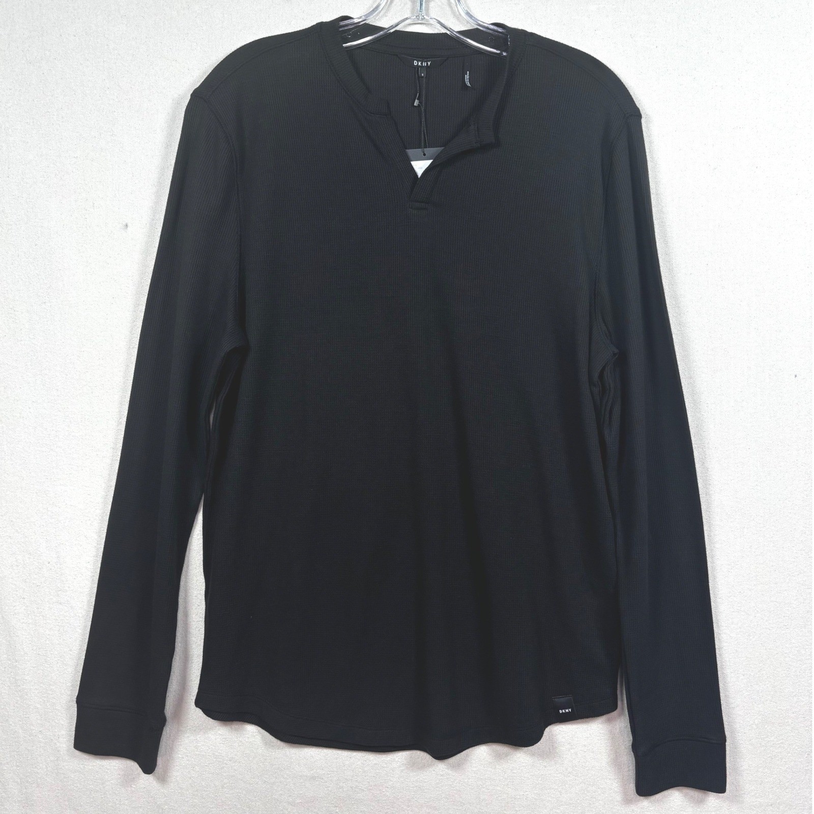DKNY Men Black Long Sleeve Ribbed Soft Henley Shirt Size Small NWT MSRP $59.50
