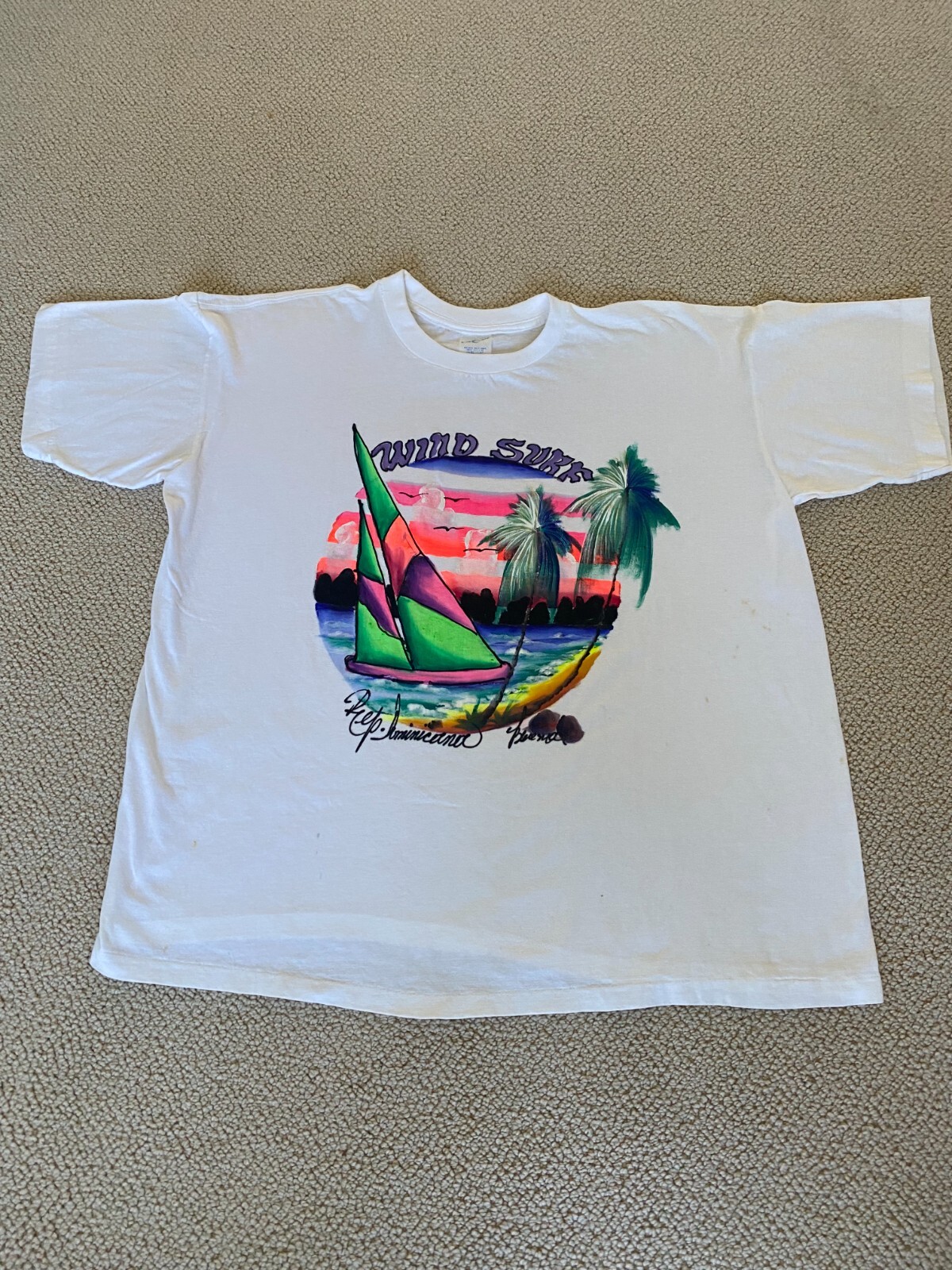 Vintage Wind Surf hand painted art white t-shirt, Blue Max, 100%cotton