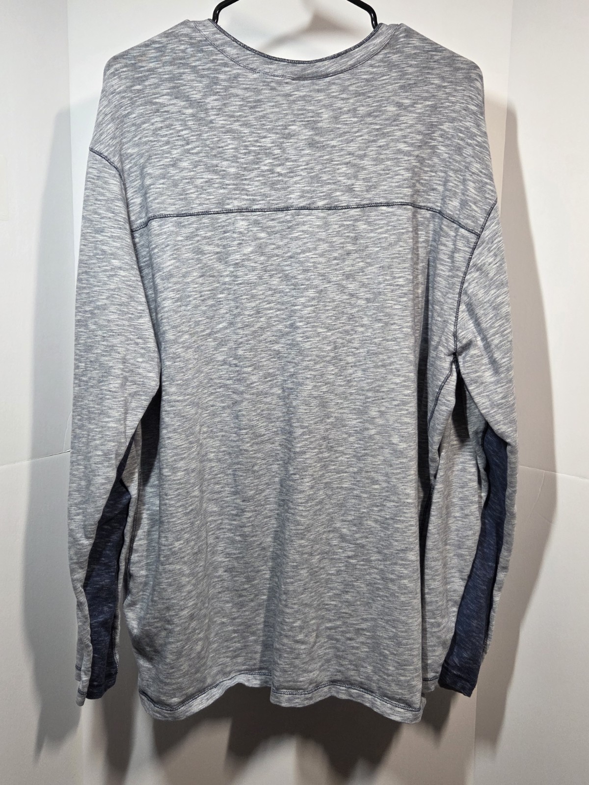 Rowm Mens L/S Henley Shirt XLT Heathered Blue & Gray