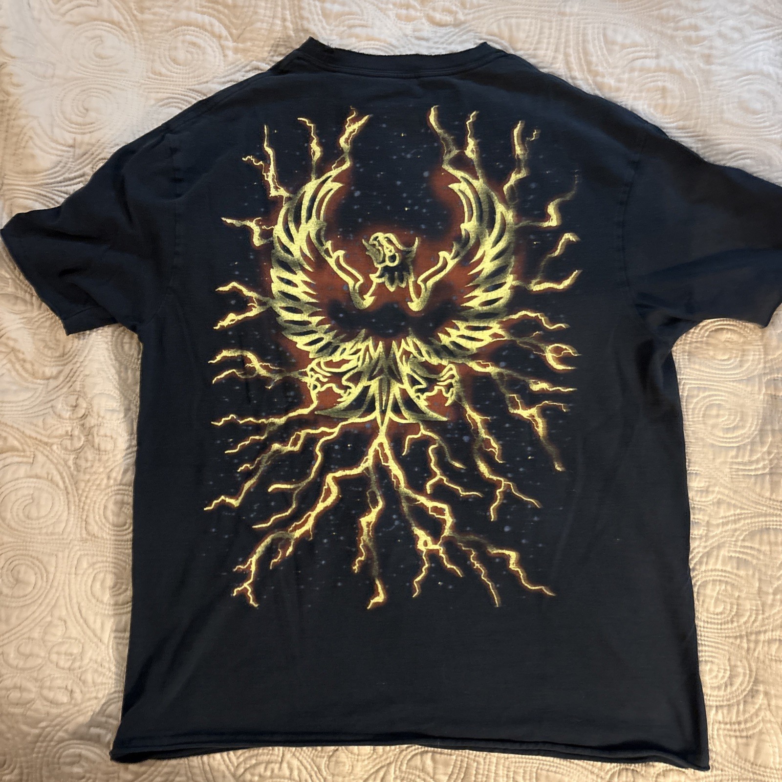 Cremieux Men&rsquo;s Large Black T Shirt With a Rising Phoenix & Raw Edge Sleeves