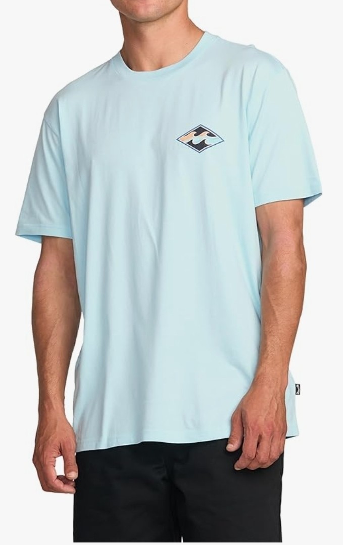 Medium Billabong Men&rsquo;s Crayon Wave Short Sleeve Graphic Tee, light blue