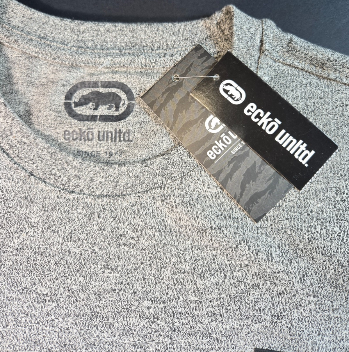 Ecko Unltd Men&rsquo;s Crewneck Grey Marled Logo T-Shirt Sizes M, XL, 2XL, 3XL