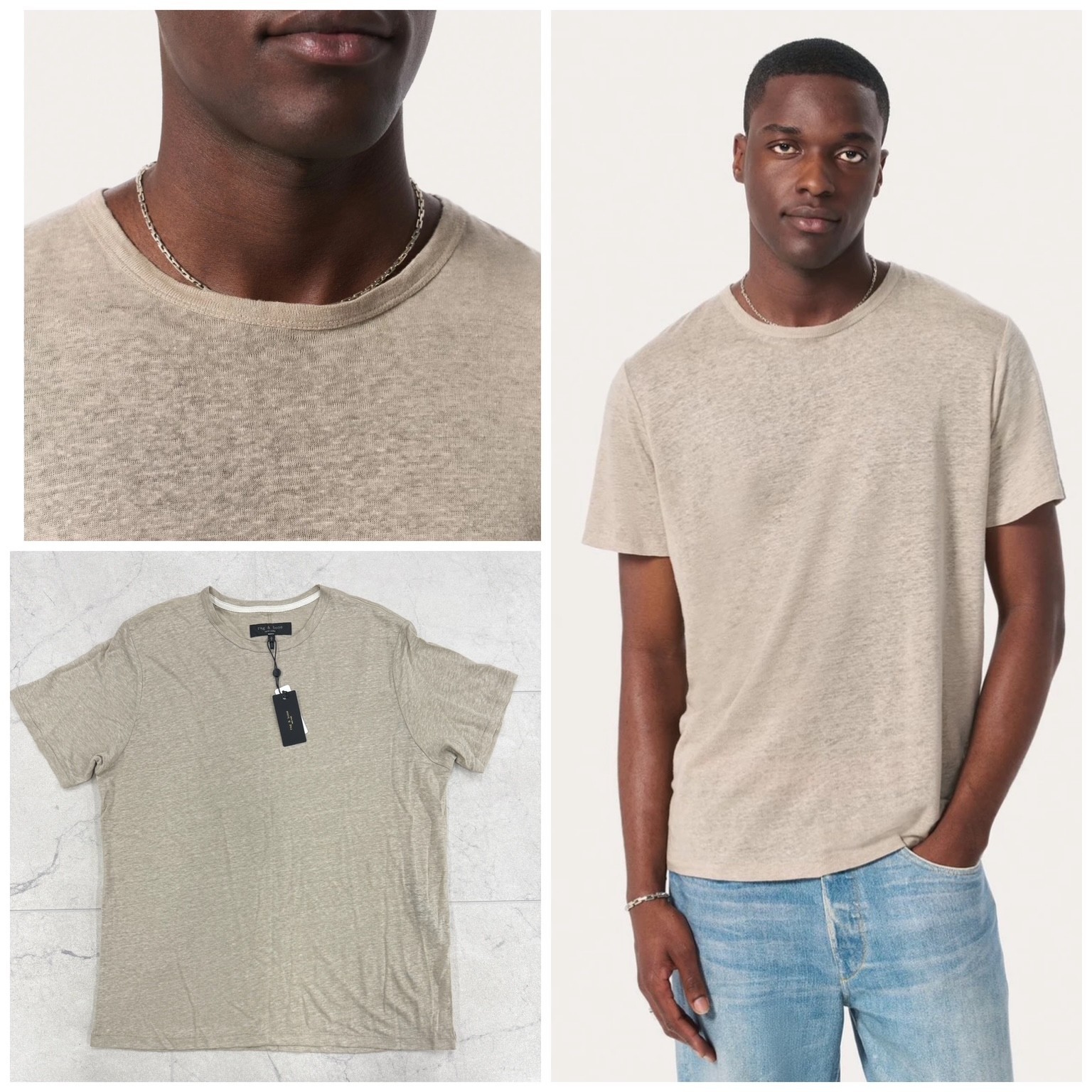 NWT $188 Rag & Bone Men&rsquo;s Classic Linen Tee In Aged Taupe Size: Large