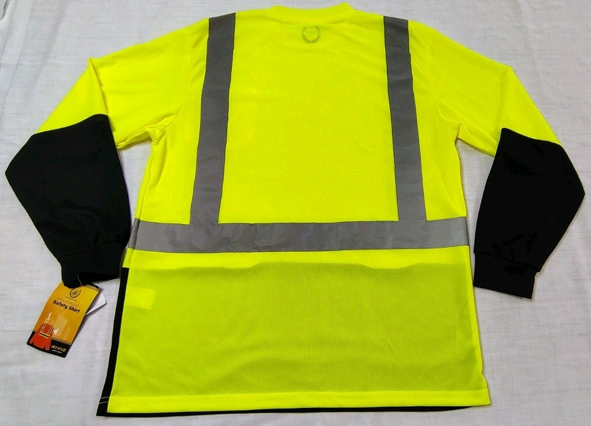 North 15 High Vis LS Safety Work T-Shirt Pocket ASNI Class 2 Yellow Black Sz L