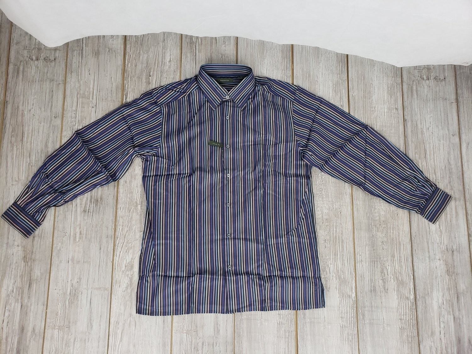 Ermenegildo Zegna Classic Fit Men&rsquo;s Dress Shirt L Multicolor Single Chest Pocket