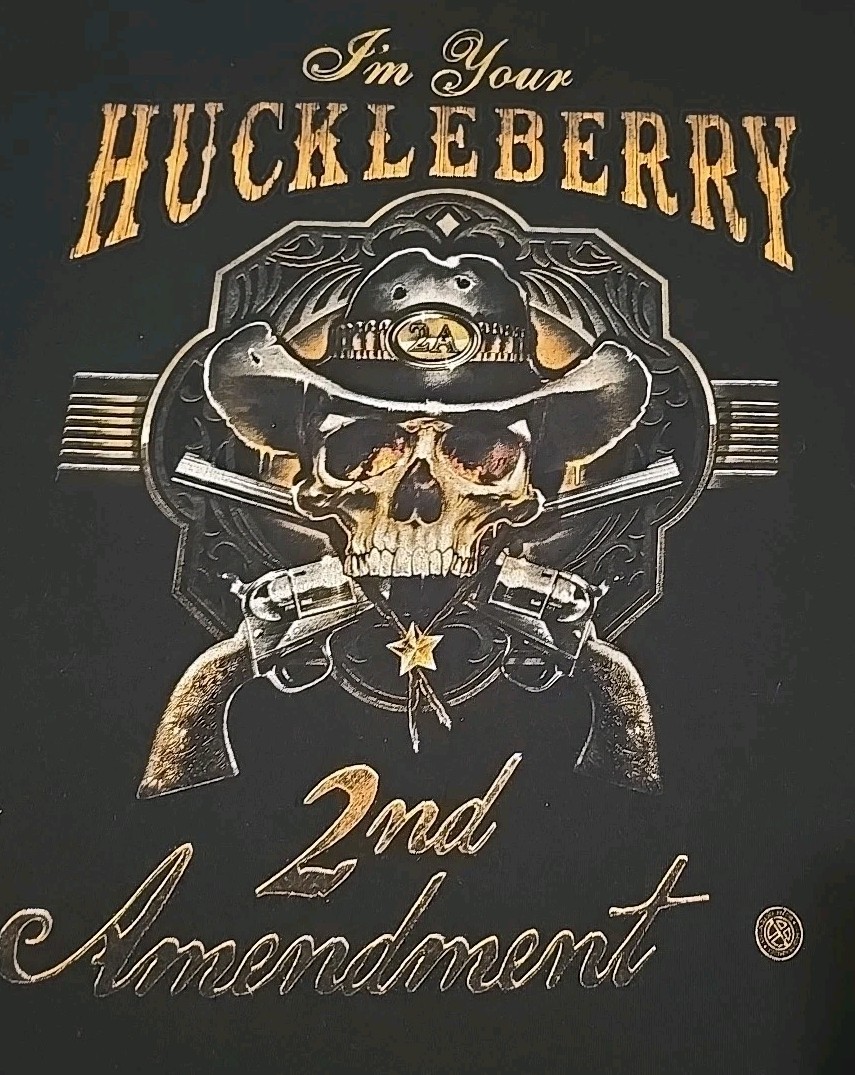 Gildan Black Mens Tshirt XL I Am Your Huckleberry 2nd Amendment Pistol T-Shirt