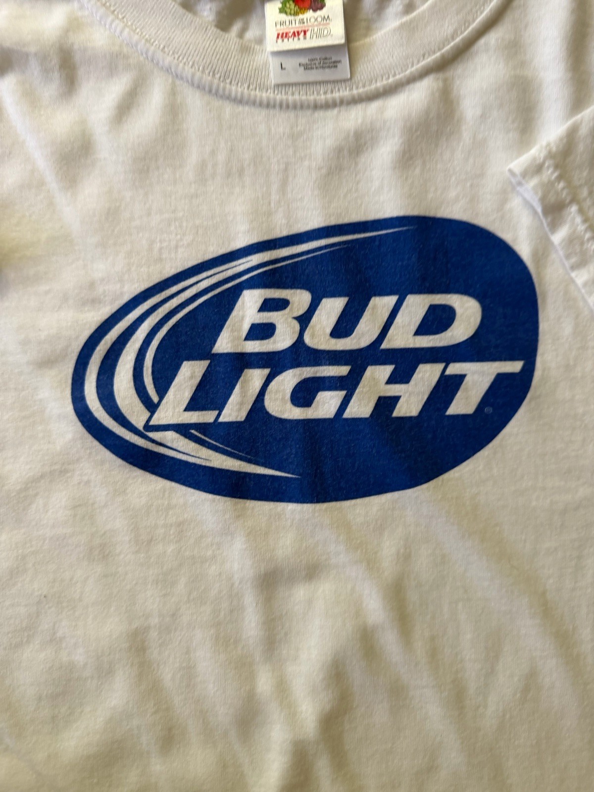 Fruit of the Loom Heavy HD Bud Light Graphic Logo Tee Men&rsquo;s L White Crew Neck