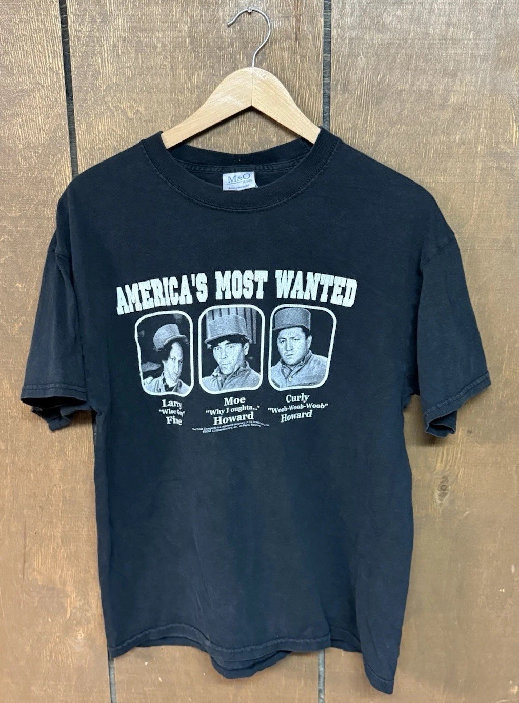 VINTAGE Three Stooges America’s Most Wanted Shirt Adult Size Large Black Mens