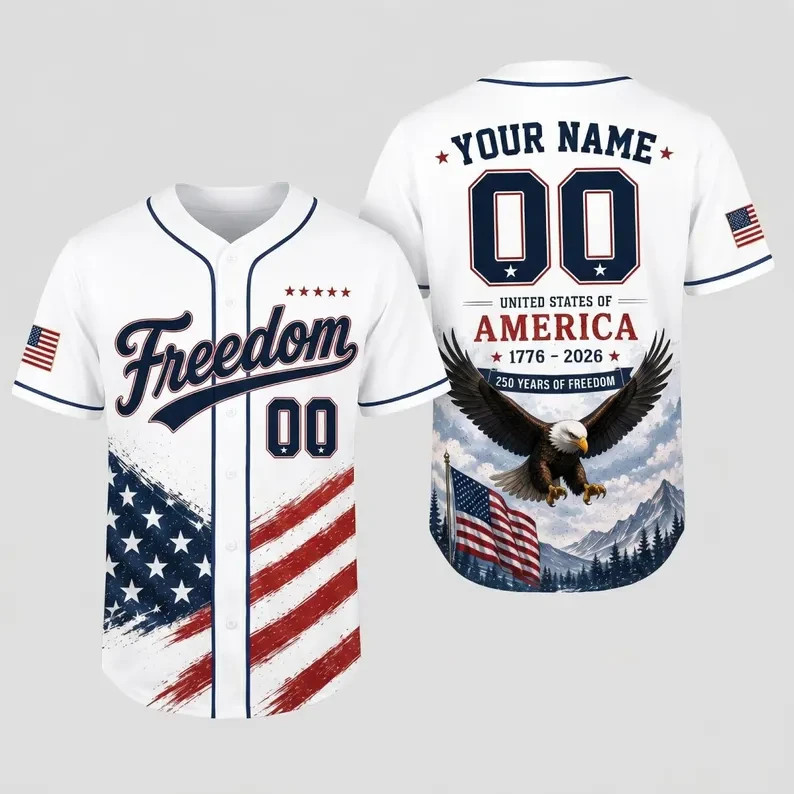 Custom Name Number Freedom USA 250 Years Baseball Jersey Patriotic 1776-2026