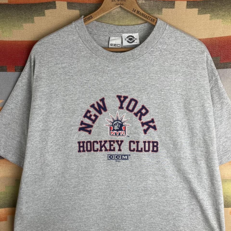 NEW VTG 00s New York Rangers NHL Hockey Liberty CCM Gray T-shirt Mens XL