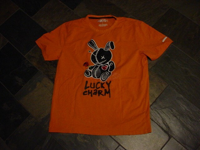 unworn BKYS Mens LUCKY CHARM PUNK embroidered applique Cot/Spanx shirt ORANG LRG