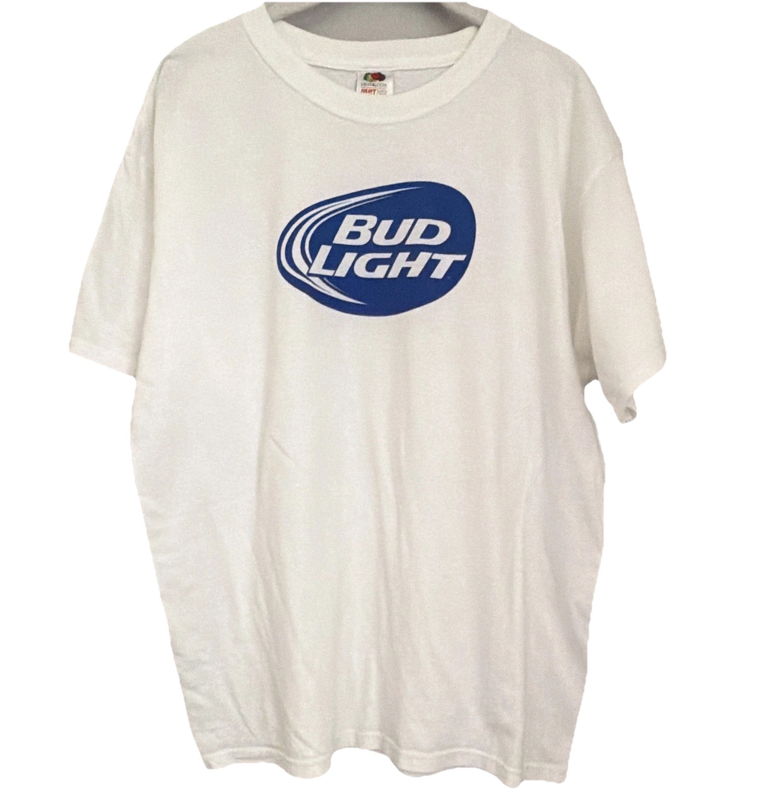 Fruit of the Loom Heavy HD Bud Light Graphic Logo Tee Men&rsquo;s L White Crew Neck