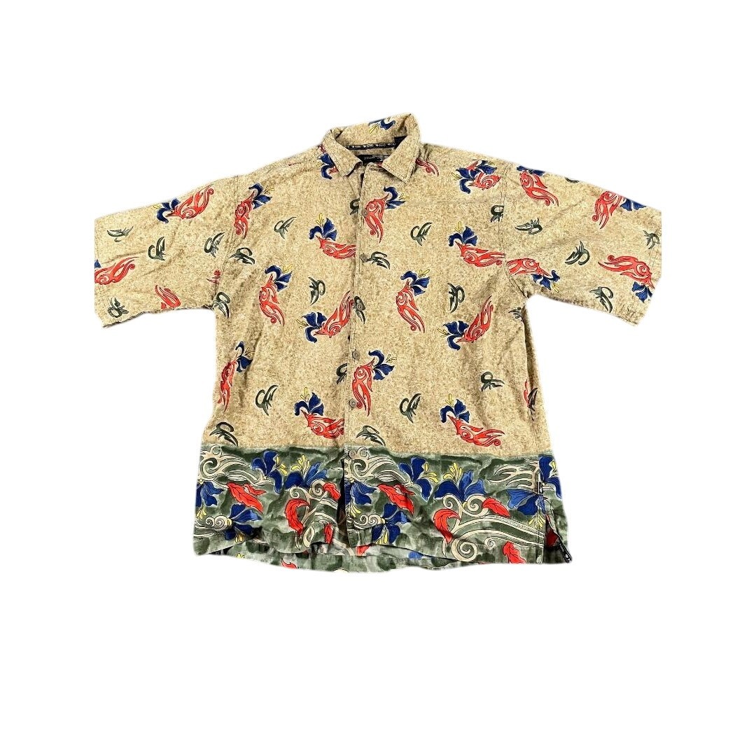 Ying Yang Men&rsquo;s Shirt Large Floral Print Asian Style Cotton Nepal Excellent
