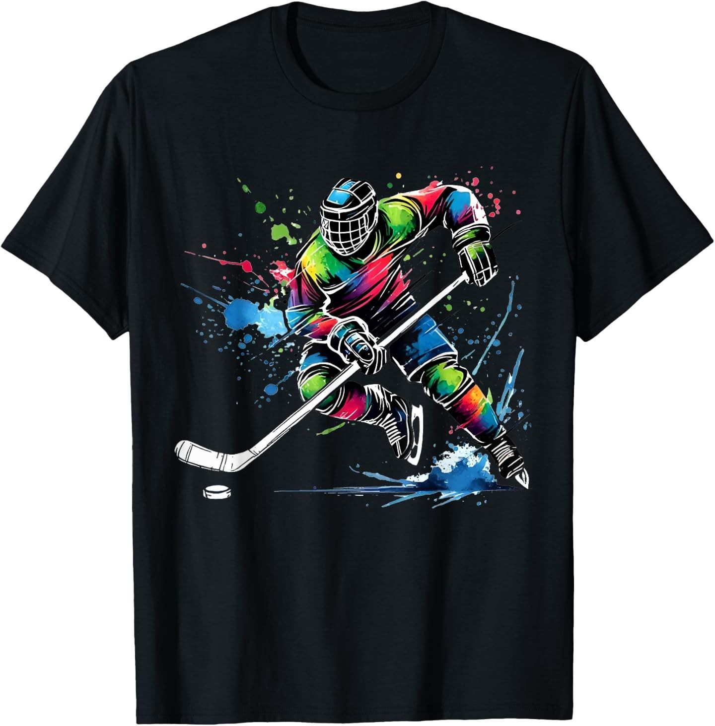 Colorful Ice Hockey Fan Player Tie Dye Color Splash Sports T-Shirt