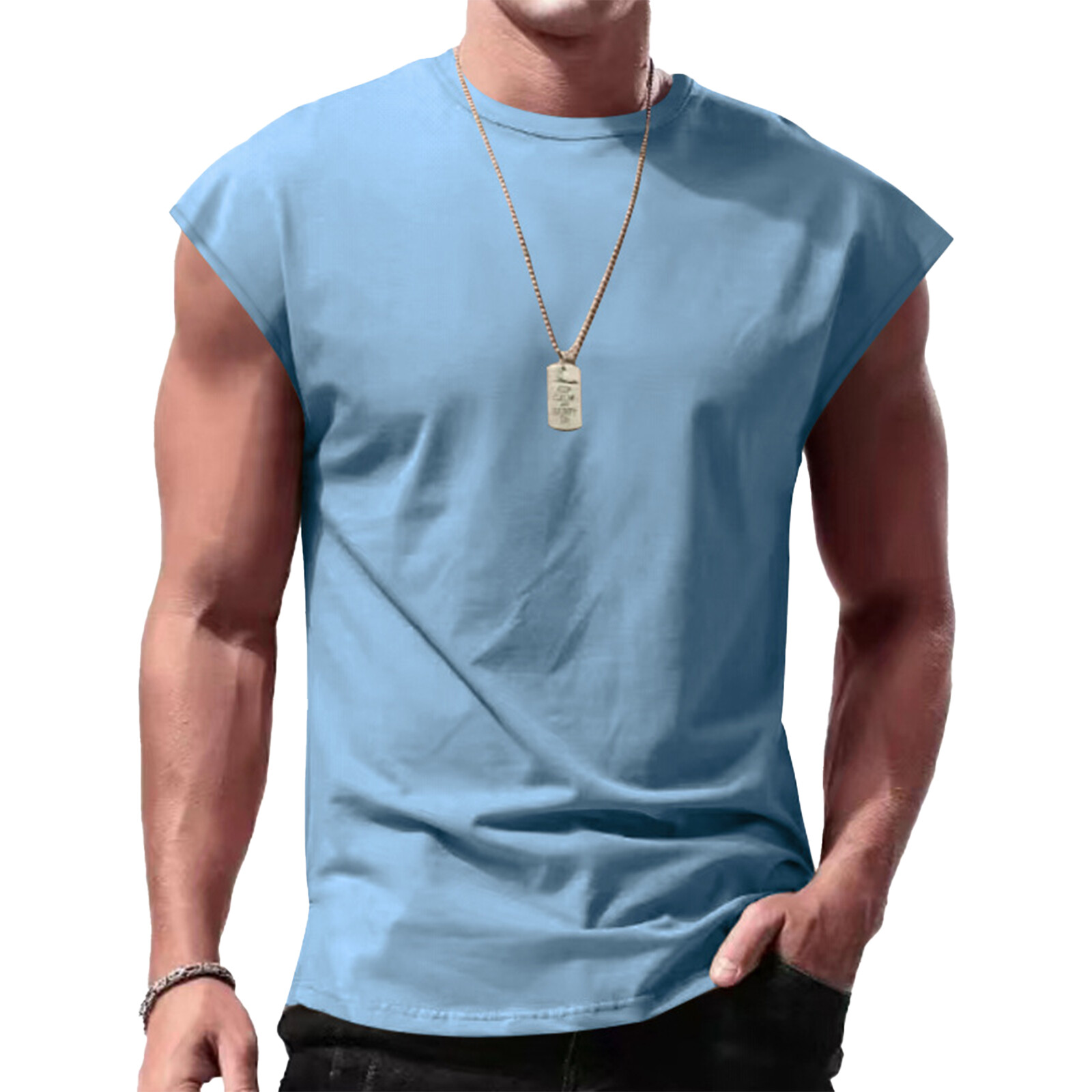 Mens Casual Sleeveless T-Shirt Solid Color Vest Tank Tops for Vacation Travel