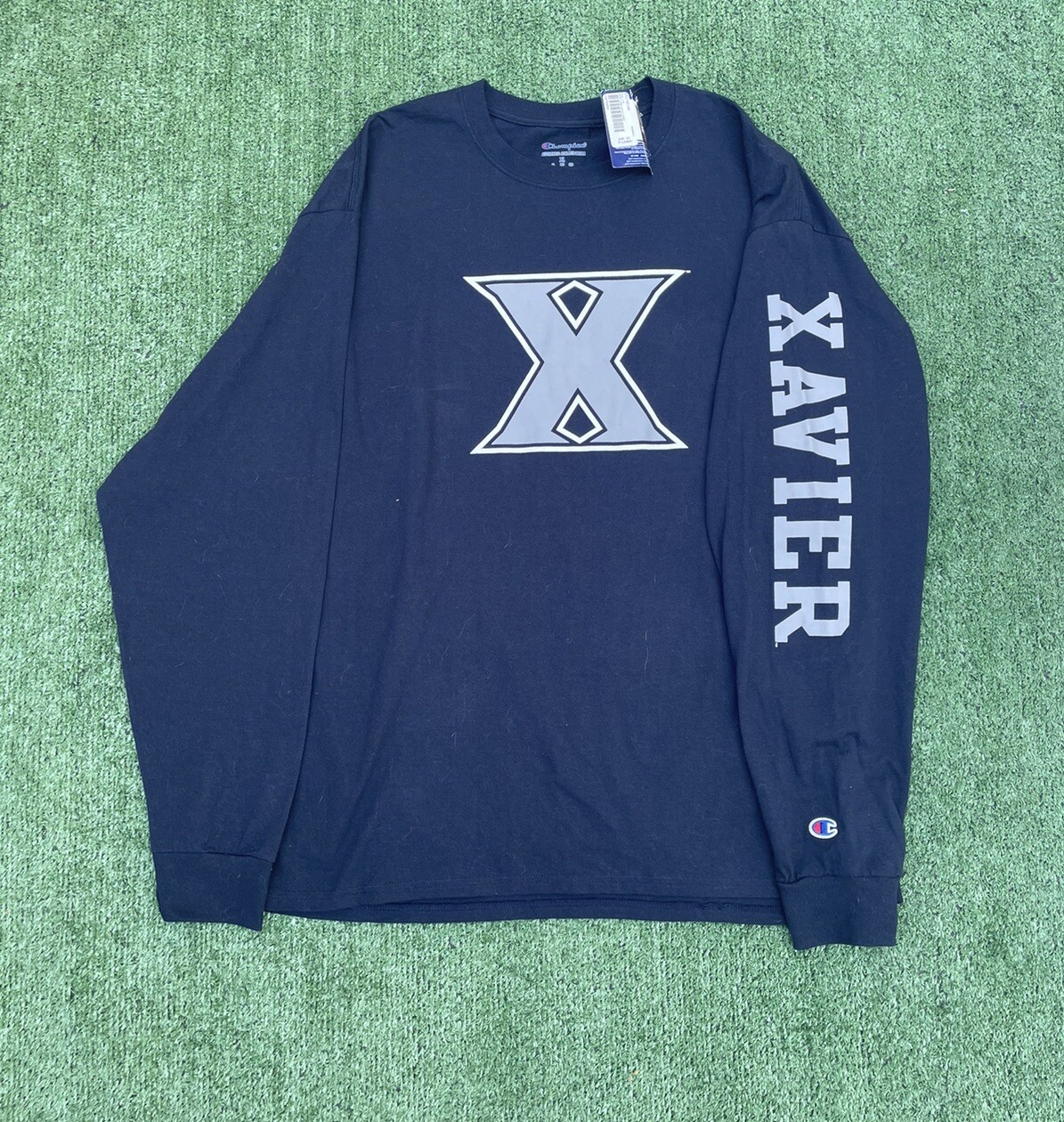XAVIER – Champion Shirt Mens XL Blue Crew Neck Tee 100% Cotton Long Sleeve -NWT