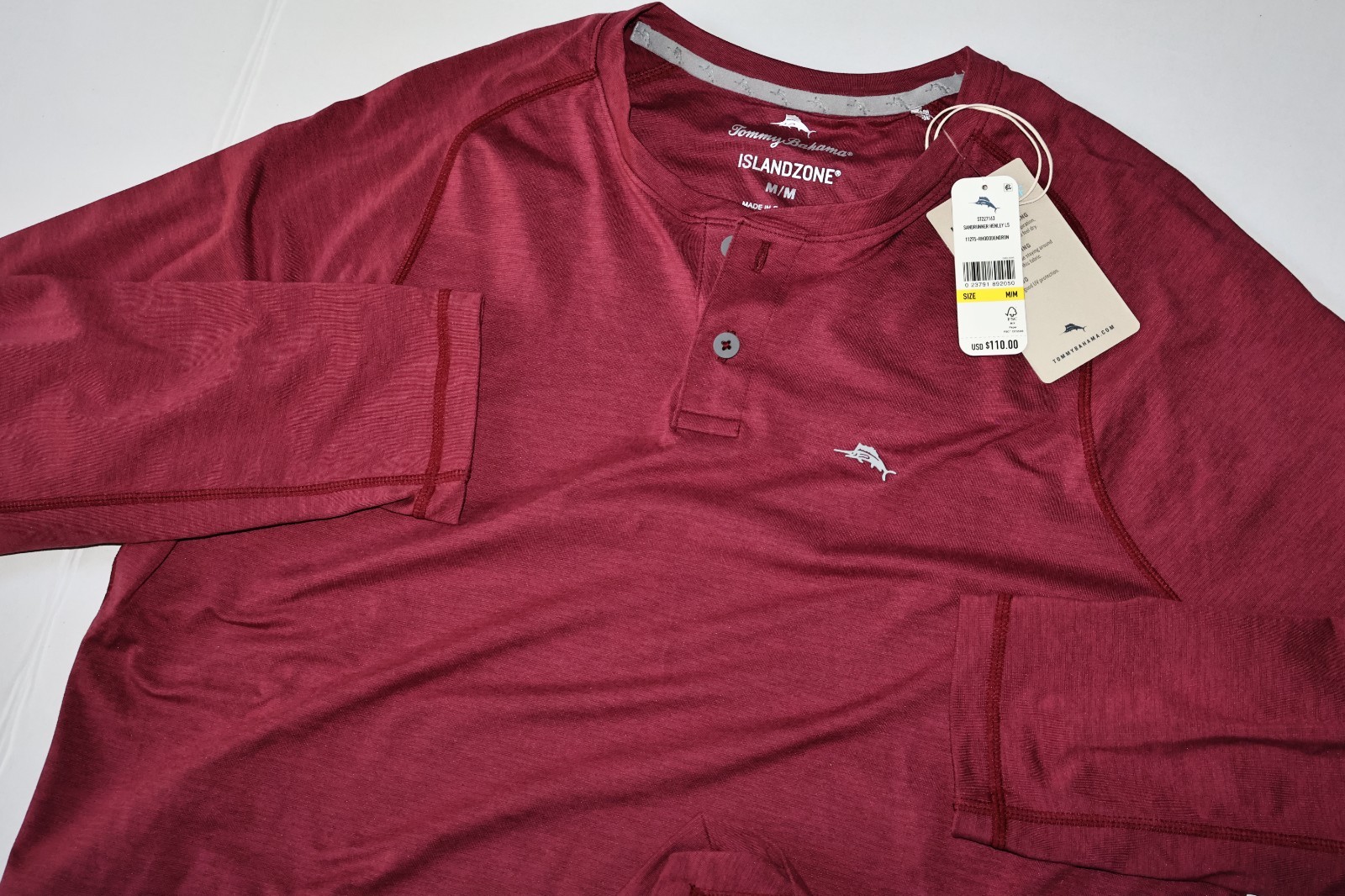 Tommy Bahama T Tee Shirt Sandrunner Henley Island Zone Red New LS Medium M
