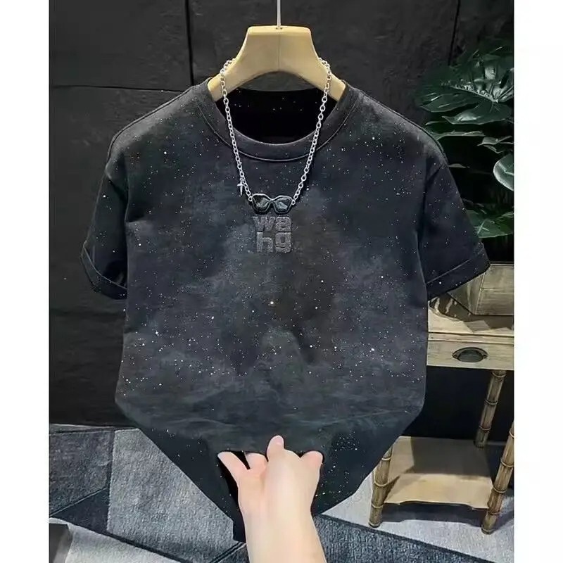 New Men Luxury Fashion Trend Star Cotton Casual Summer Streetwear Black T-Shirt