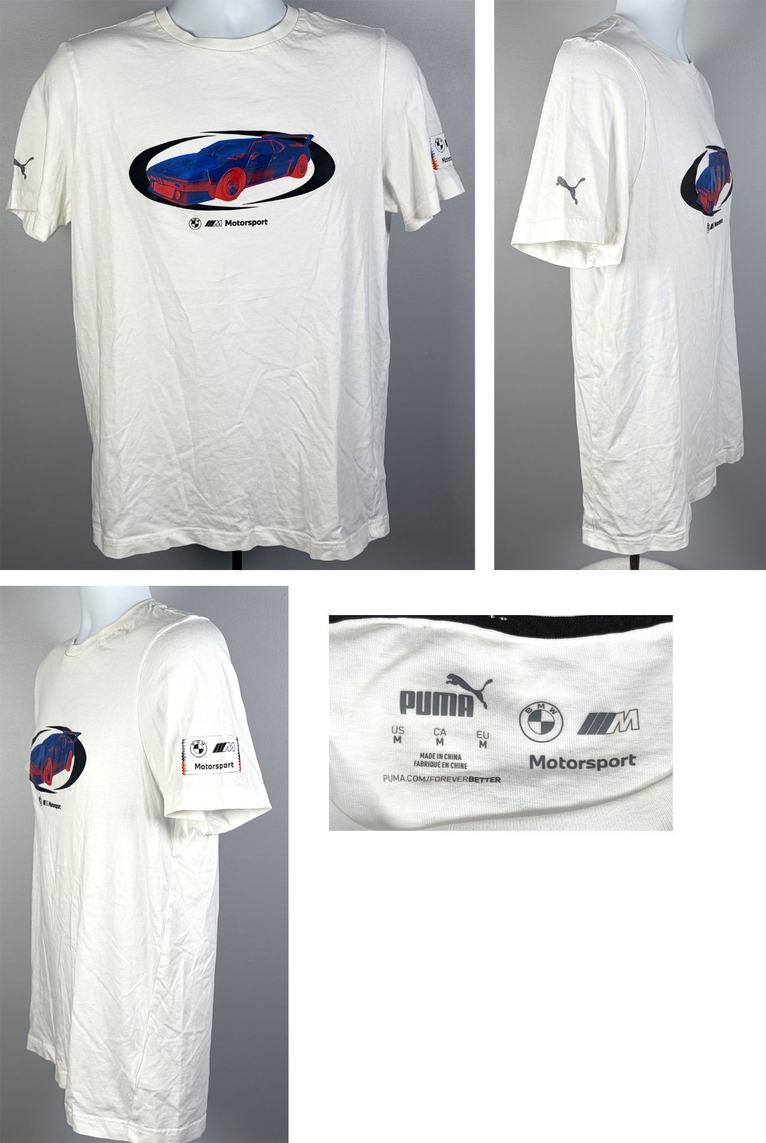Puma BMW Motorsport T Shirt Mens Medium White Cotton Blend