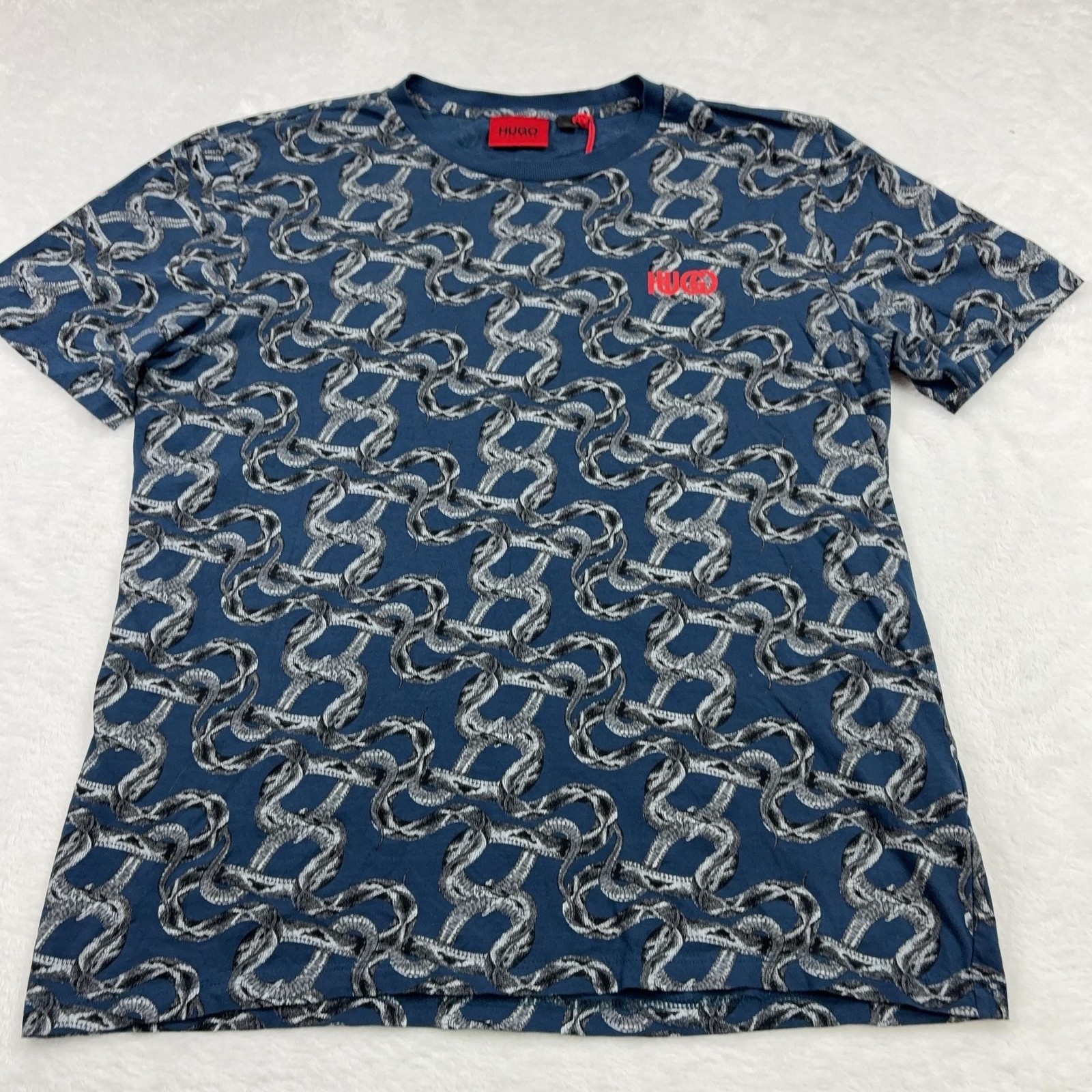 HUGO BOSS Regular Fit T-Shirt Men M Blue Graphic Print Logo Cotton Jersey
