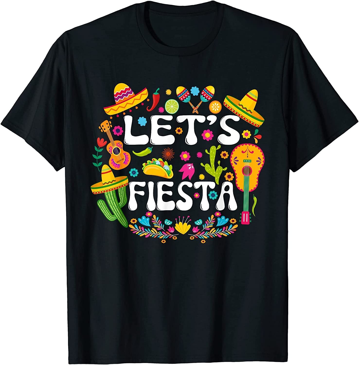 NEW LIMITED Let&rsquo;s Fiesta – Cinco De Mayo Mexican Guitar T-Shirt – MADE IN USA