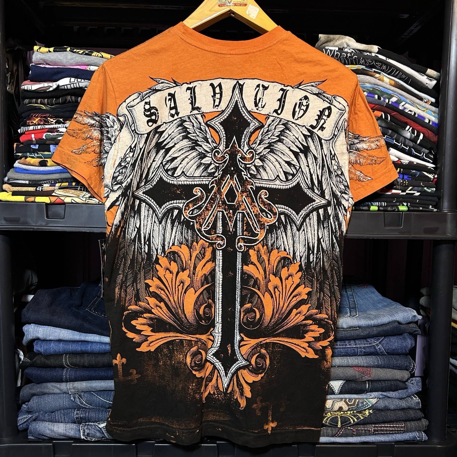 Archaic Faith and Honor Winged Skull AOP Graphic T-Shirt Size M