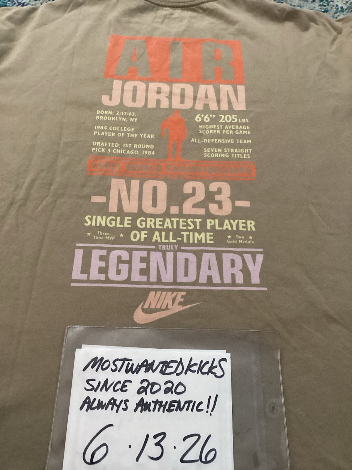 NWT Nike Air Jordan Flight Oversized T-Shirt Khaki & Iced Carmine Men’s Sz S