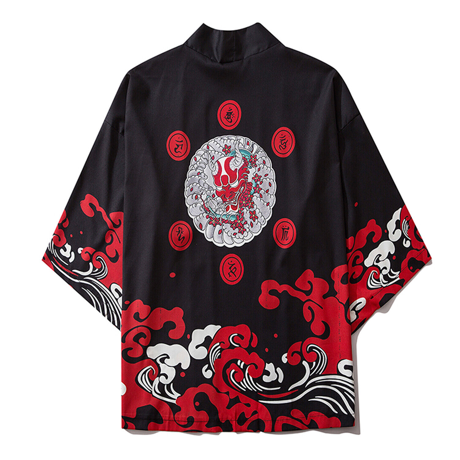 Niepce Men&rsquo;s Demon Mask Kimono Graphic Lightweight Harajuku T-Shirt Cardigan
